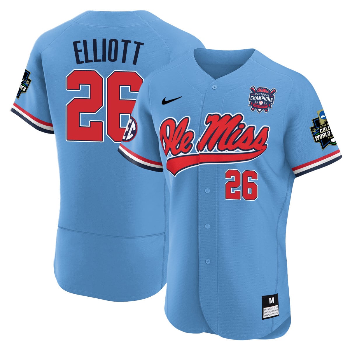Men's Ole Miss Baseball Champion Patch Flex Base Jersey 2022 – All Stitched