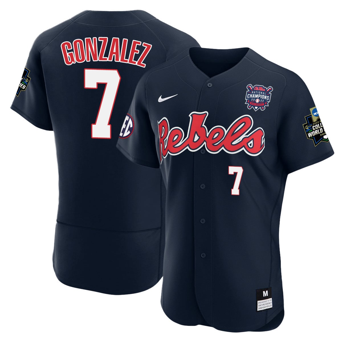Men's Ole Miss Baseball Champion Patch Flex Base Jersey 2022 – All Stitched