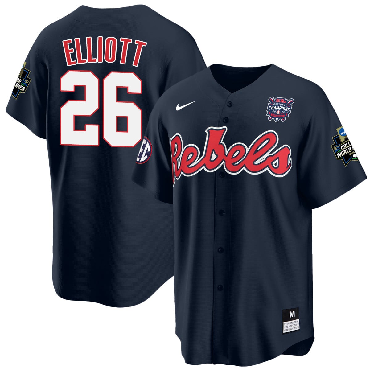 Men's Ole Miss Baseball Champion Patch Cool Base Jersey 2022 – All Stitched
