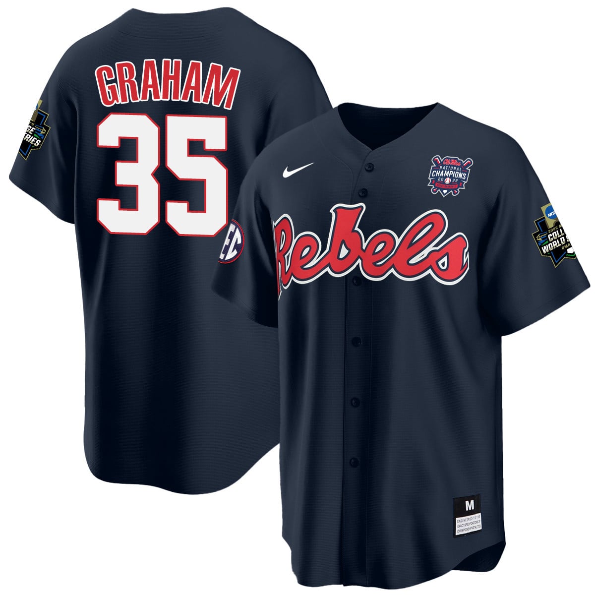 Men's Ole Miss Baseball Champion Patch Cool Base Jersey 2022 – All Stitched