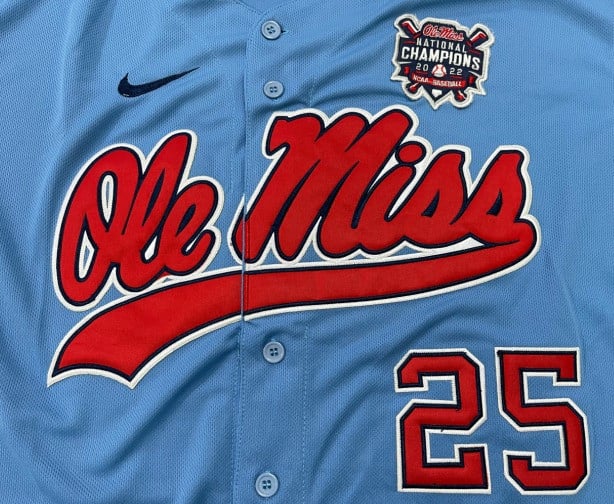 Men's Ole Miss Baseball Champion Patch Flex Base Jersey 2022 – All Stitched