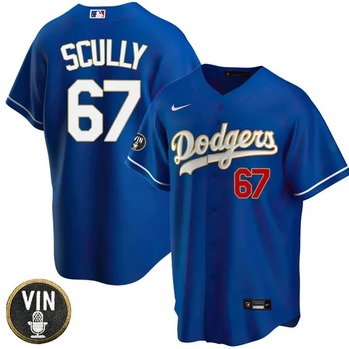 Los Angeles Dodgers Vin Scully Tribute Gold Trim Jersey – All Stitched