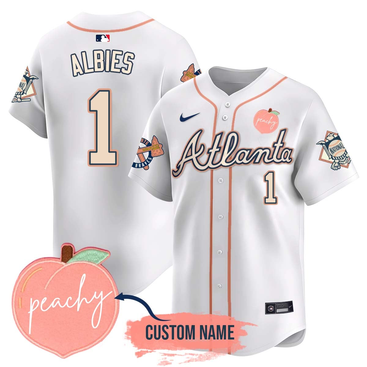 Men's Personalized Braves 2024 "Peach Fuzz" Jersey - All Stitched