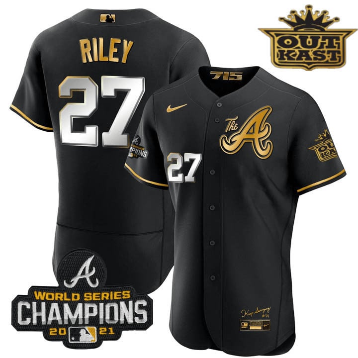 Men's Atlanta Braves Outkast Gold The A Flex Base Jersey  All Stitched