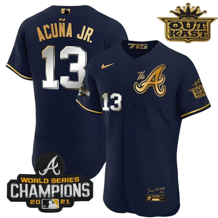Men's Atlanta Braves Outkast Gold The A Flex Base Jersey  All Stitched
