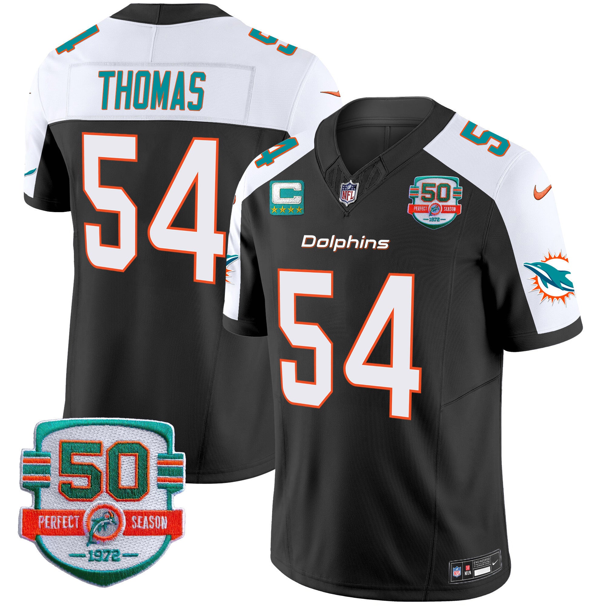 Men's Dolphins 50th 1972 Perfect Season Patch Vapor Jersey - All Stitched