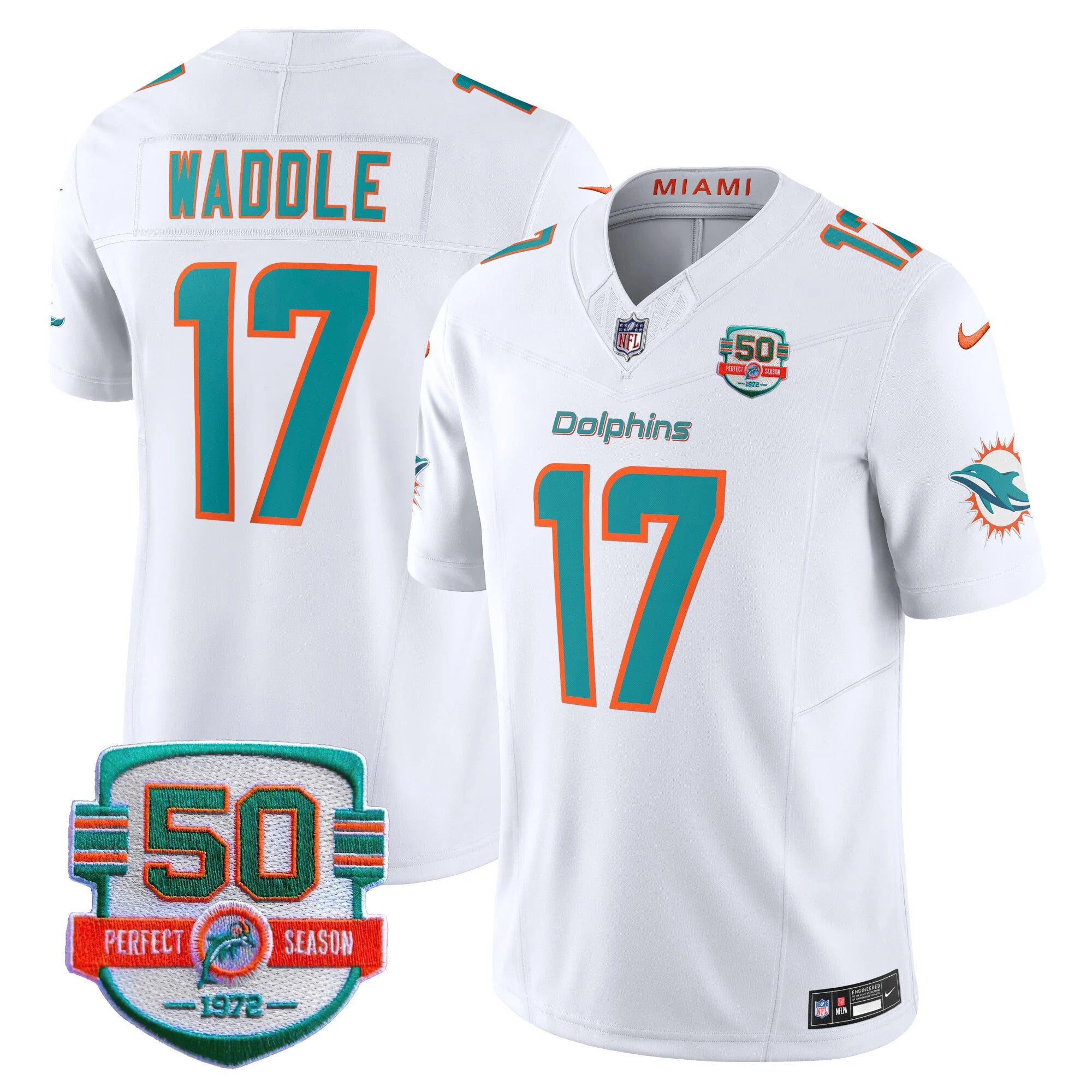 Men's Dolphins 50th 1972 Perfect Season Patch Vapor Jersey - All Stitched
