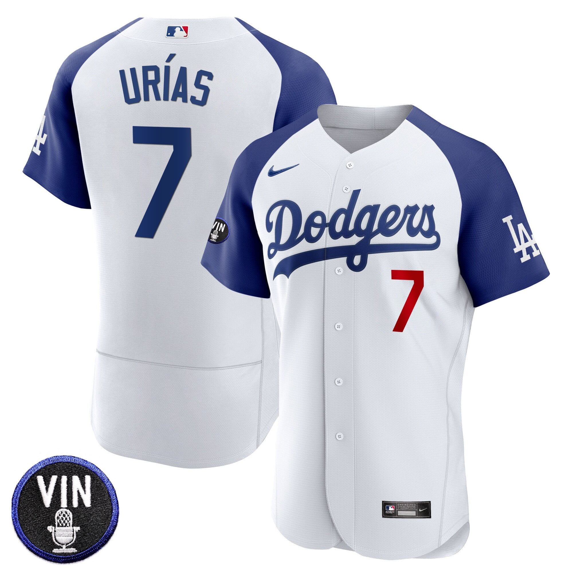Men's Dodgers Vin Scully Patch Flex Base Jersey - All Stitched