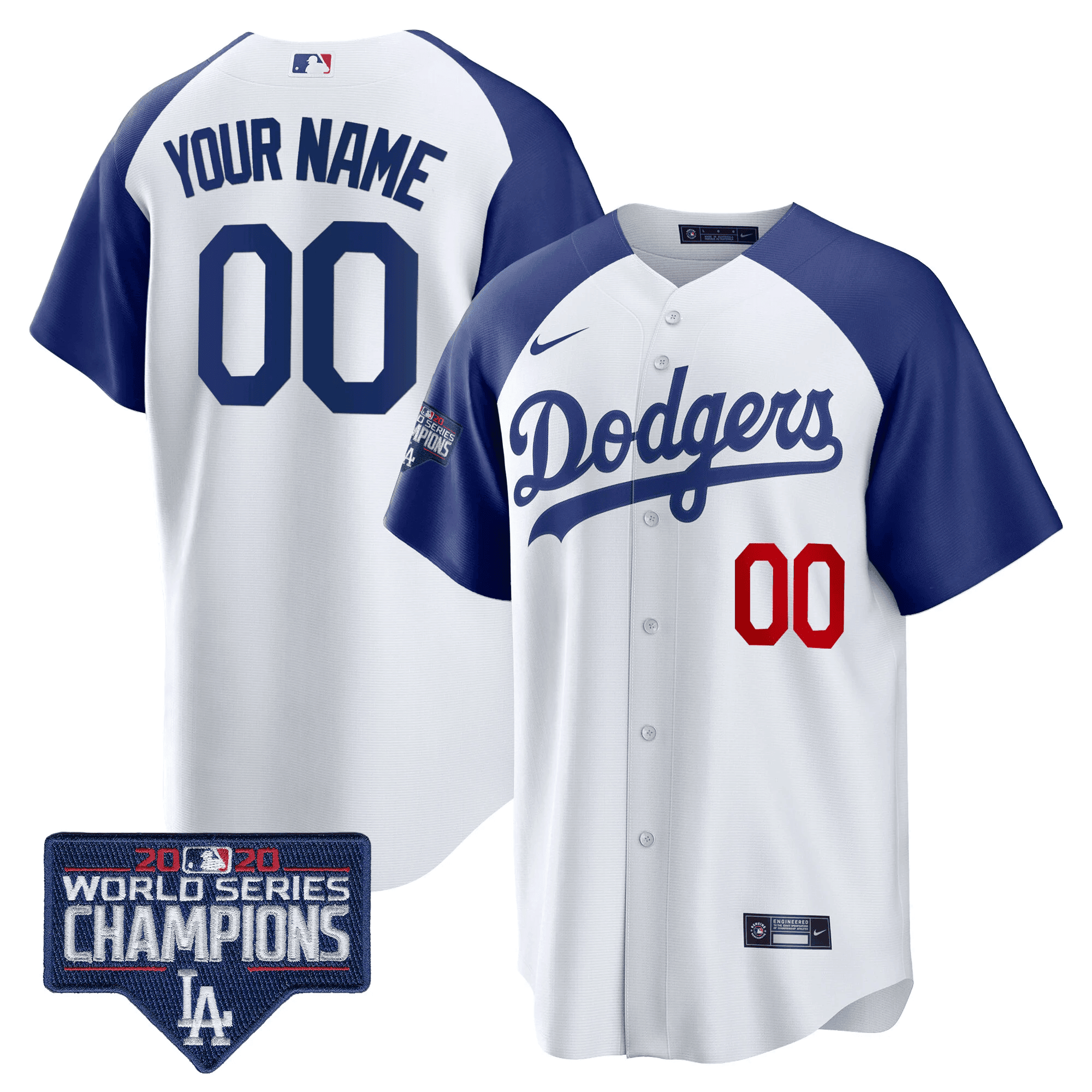 Dodgers World Series Champions Patch Cool Base Custom Jersey - All Stitched