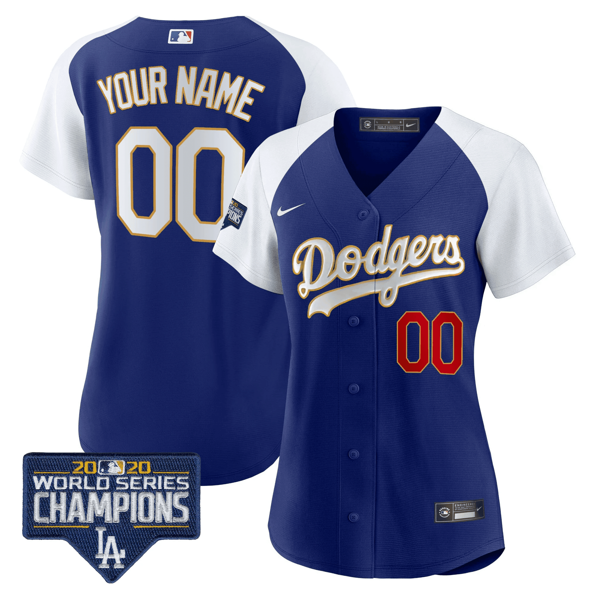 Dodgers World Series Champions Patch Cool Base Custom Jersey - All Stitched