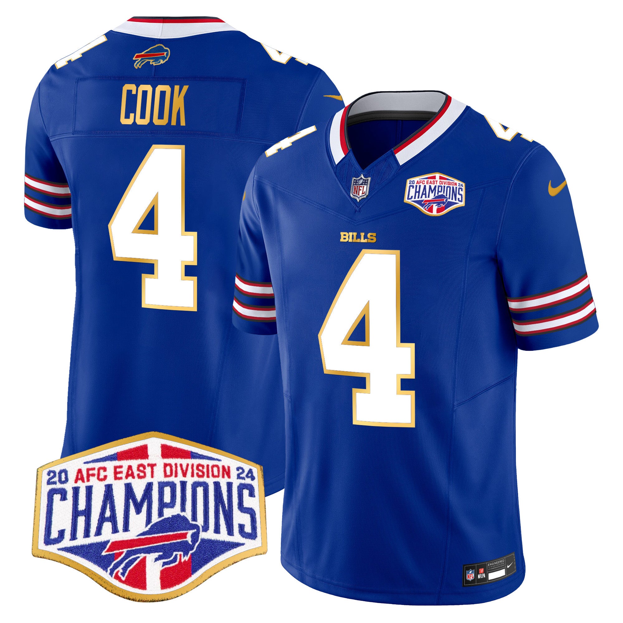 Men's Bills 2024 AFC East Division Champions Gold Trim Vapor Limited Jersey - All Stitched