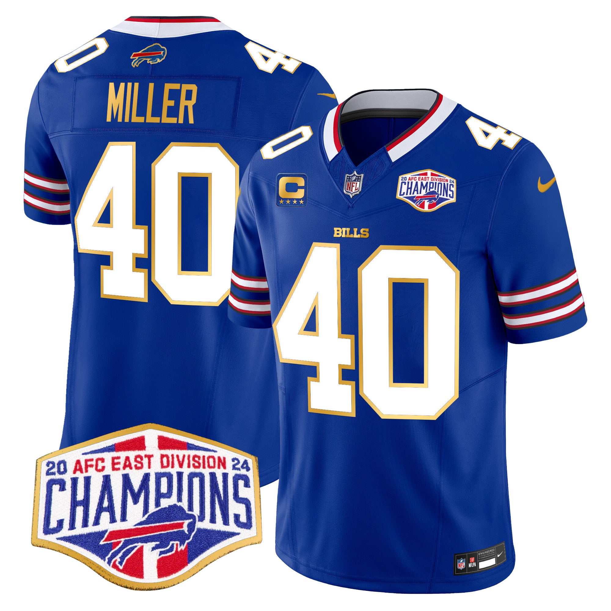 Men's Bills 2024 AFC East Division Champions Gold Trim Vapor Limited Jersey - All Stitched