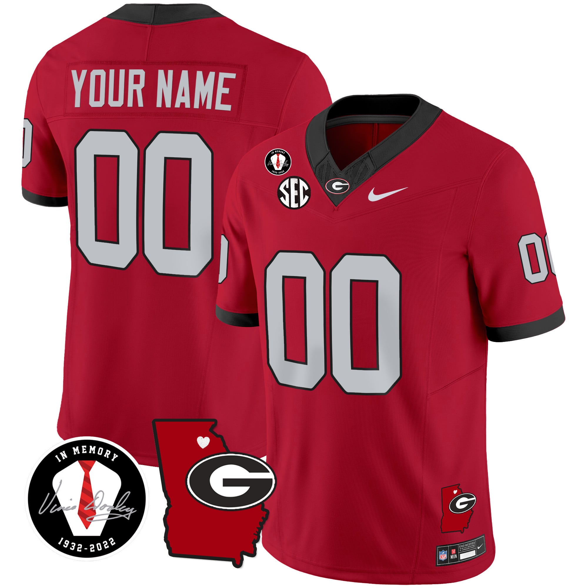 Custom Name/Gender Georgia Bulldogs 2024 Vapor Jersey V4 - Georgia Map - All Stitched