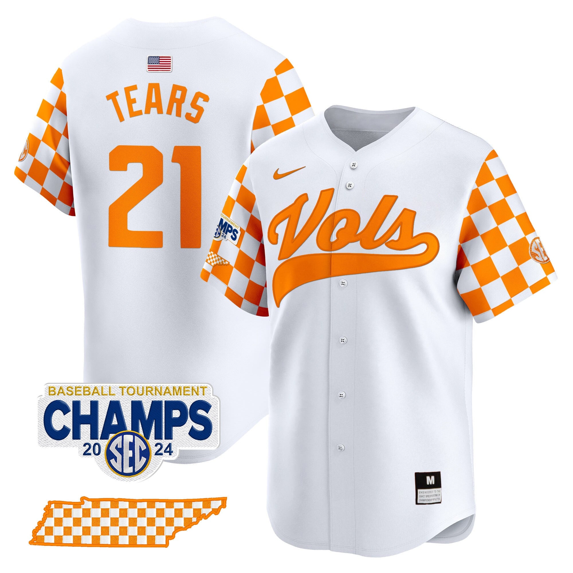 Men's Tennessee Volunteers Checkerboard 2024 Tournament Champions Vapor Premier Limited Jersey - All Stitched