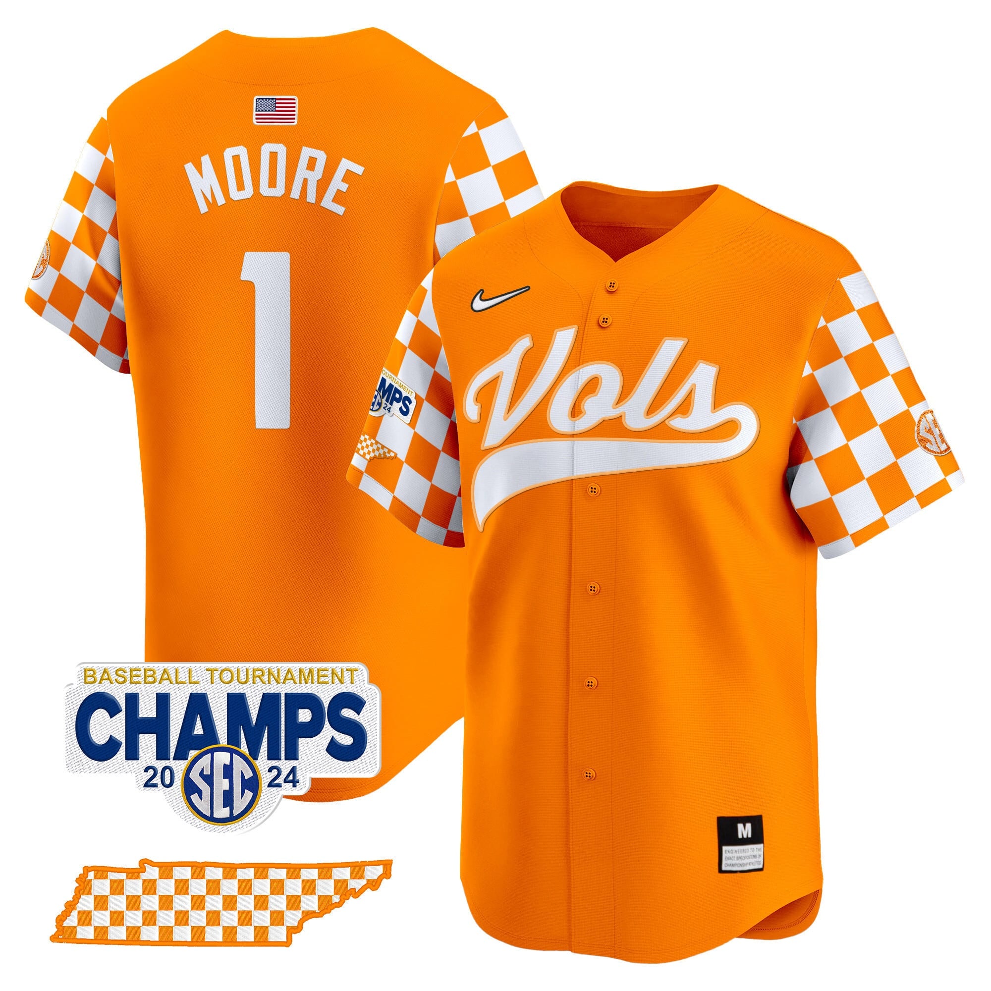Men's Tennessee Volunteers Checkerboard 2024 Tournament Champions Vapor Premier Limited Jersey - All Stitched