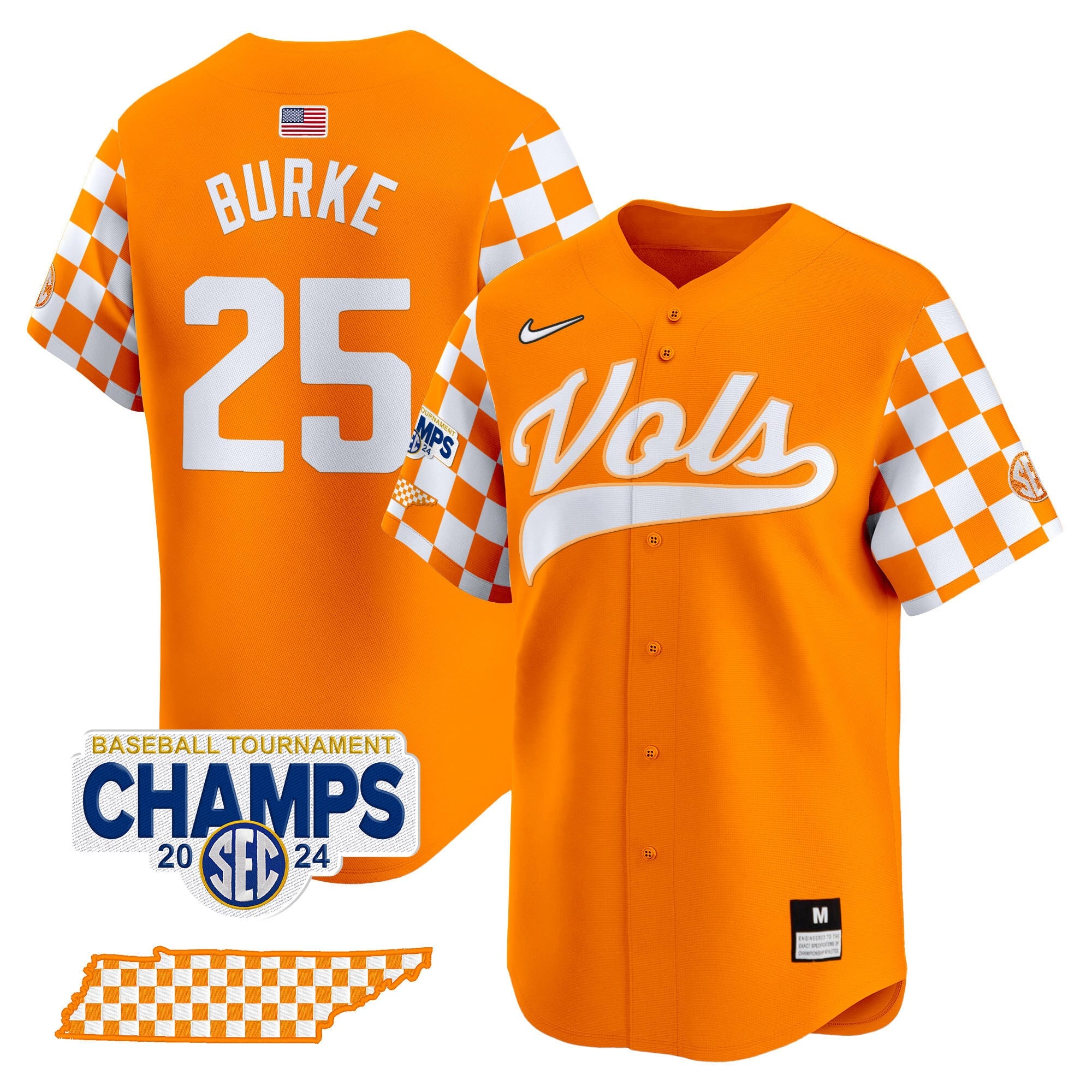 Men's Tennessee Volunteers Checkerboard 2024 Tournament Champions Vapor Premier Limited Jersey - All Stitched