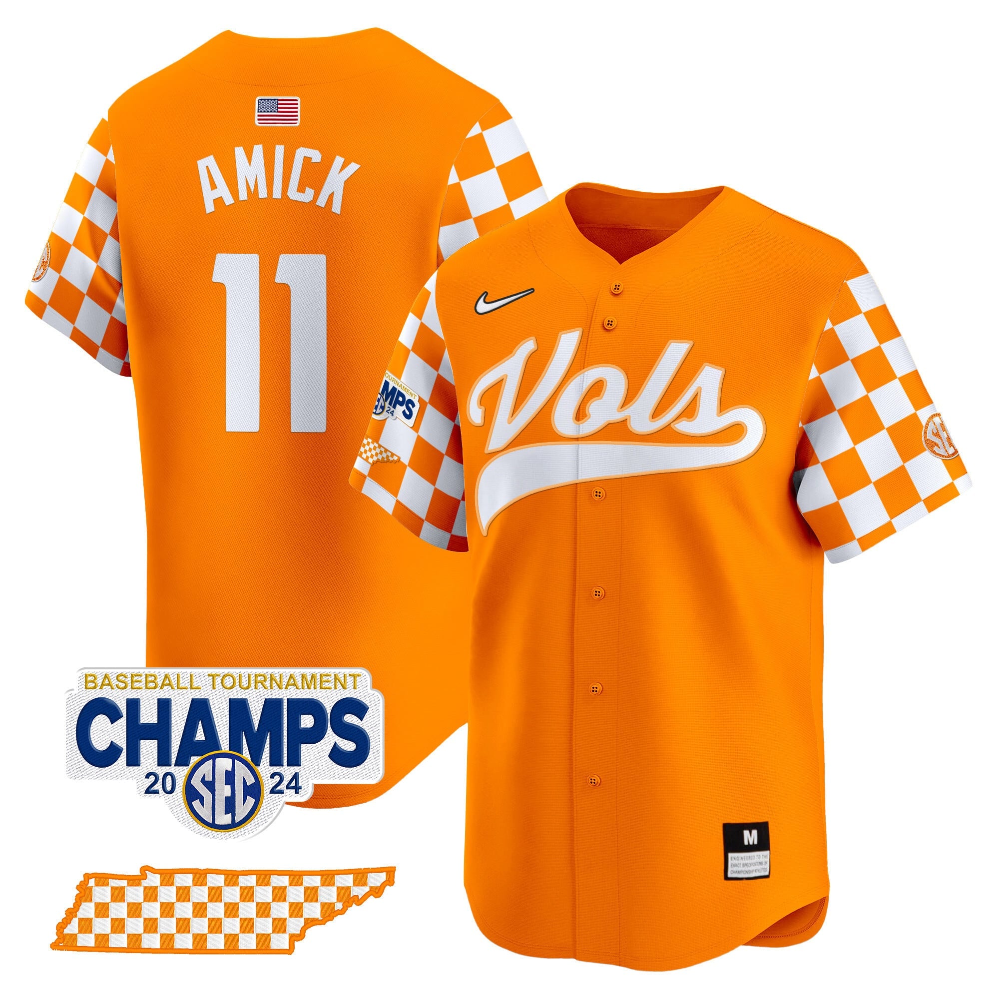 Men's Tennessee Volunteers Checkerboard 2024 Tournament Champions Vapor Premier Limited Jersey - All Stitched
