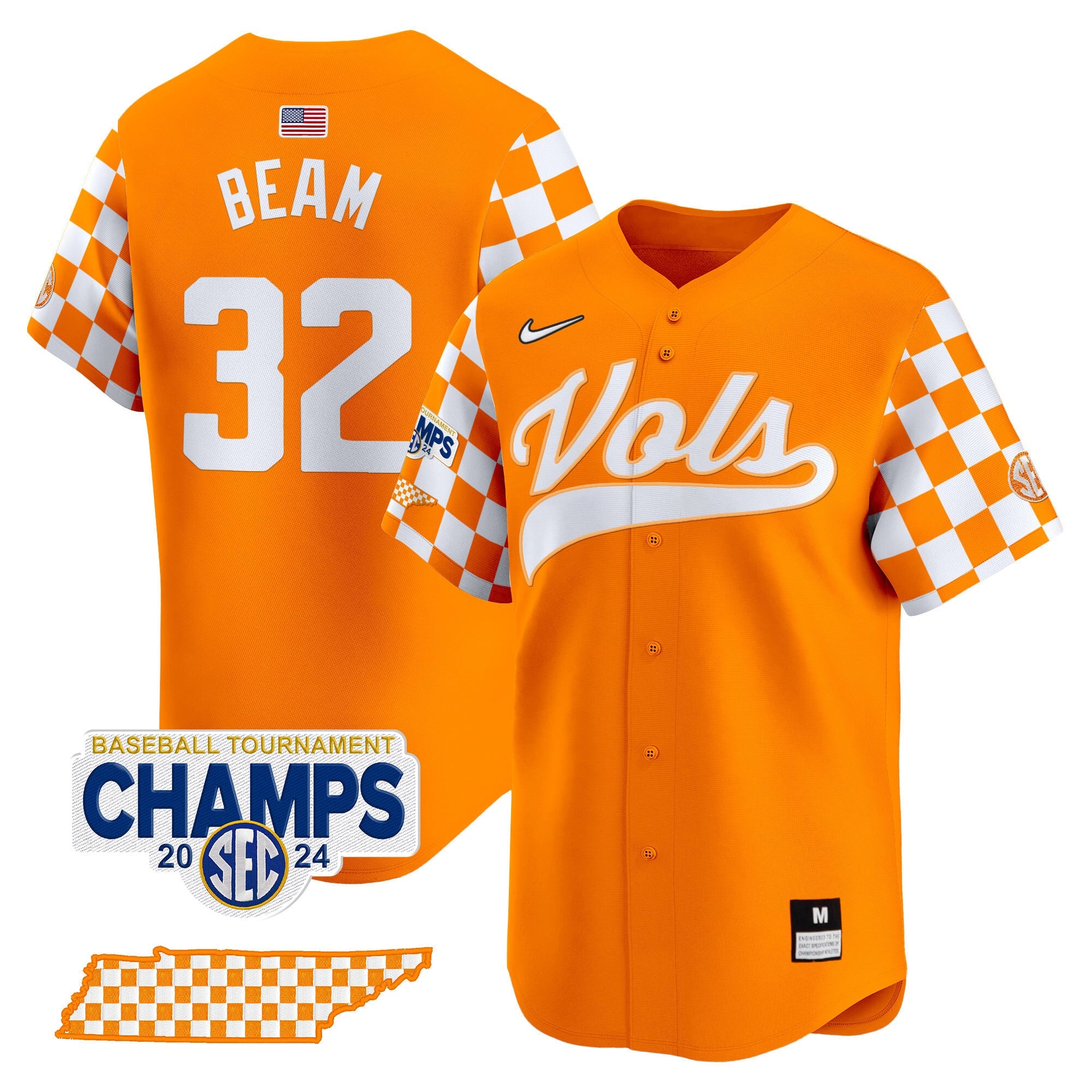 Men's Tennessee Volunteers Checkerboard 2024 Tournament Champions Vapor Premier Limited Jersey - All Stitched