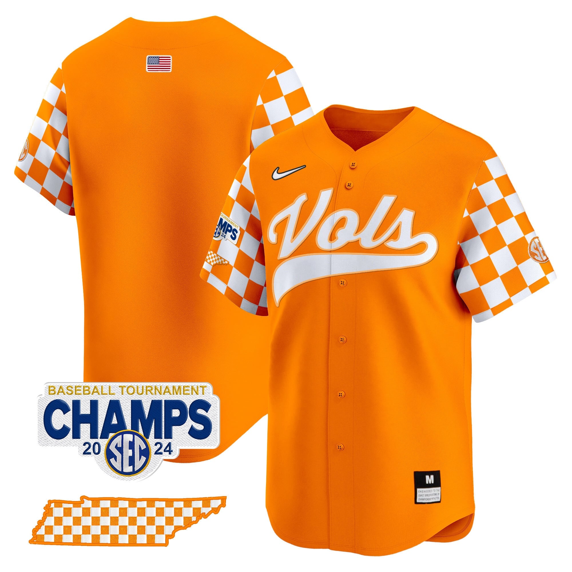 Men's Tennessee Volunteers Checkerboard 2024 Tournament Champions Vapor Premier Limited Jersey - All Stitched