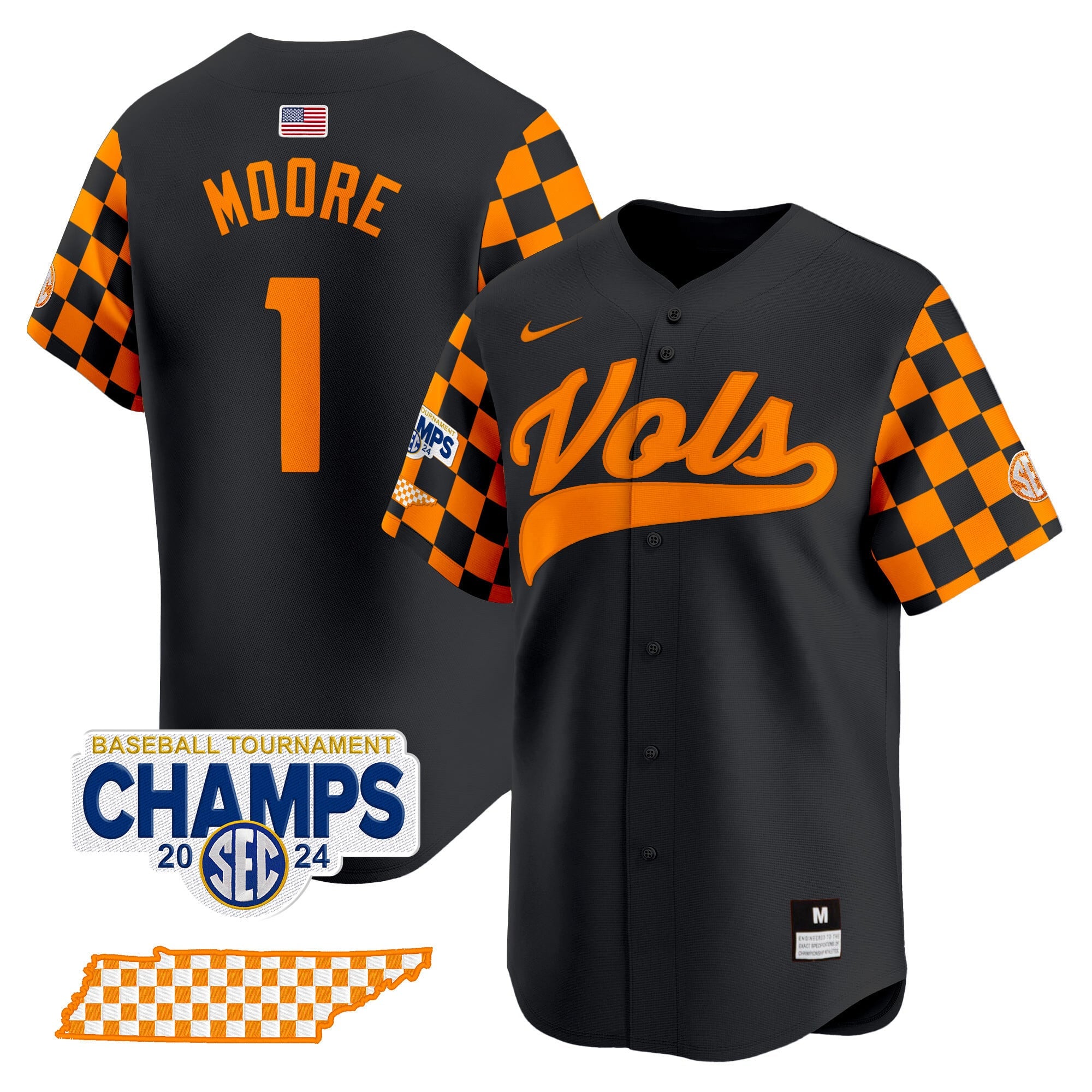 Men's Tennessee Volunteers Checkerboard 2024 Tournament Champions Vapor Premier Limited Jersey - All Stitched