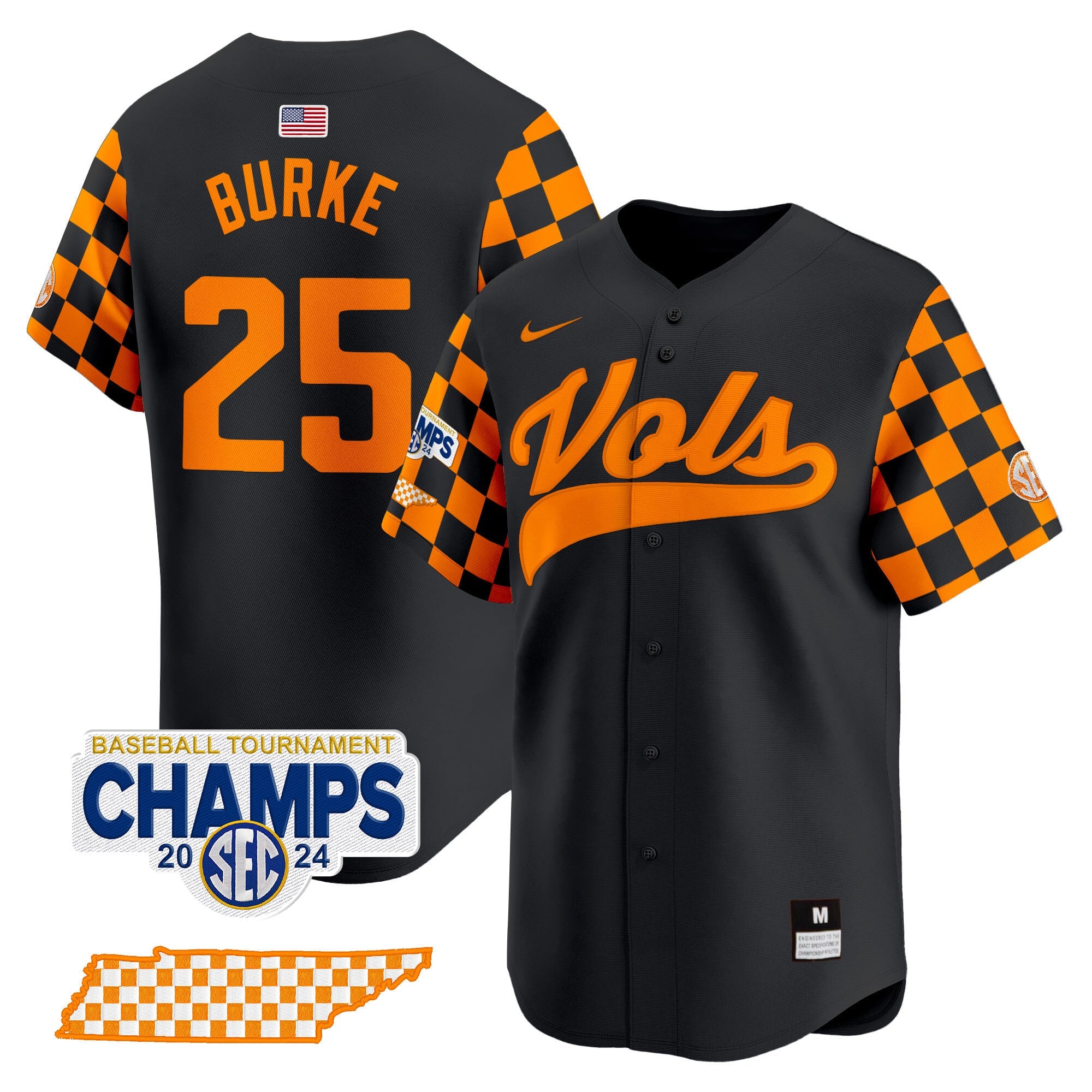 Men's Tennessee Volunteers Checkerboard 2024 Tournament Champions Vapor Premier Limited Jersey - All Stitched
