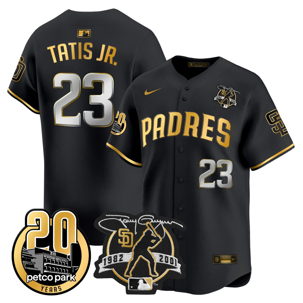 Men's Padres Tony Gwynn & Petco Park 20th Patch Vapor Premier Limited Jersey - All Stitched