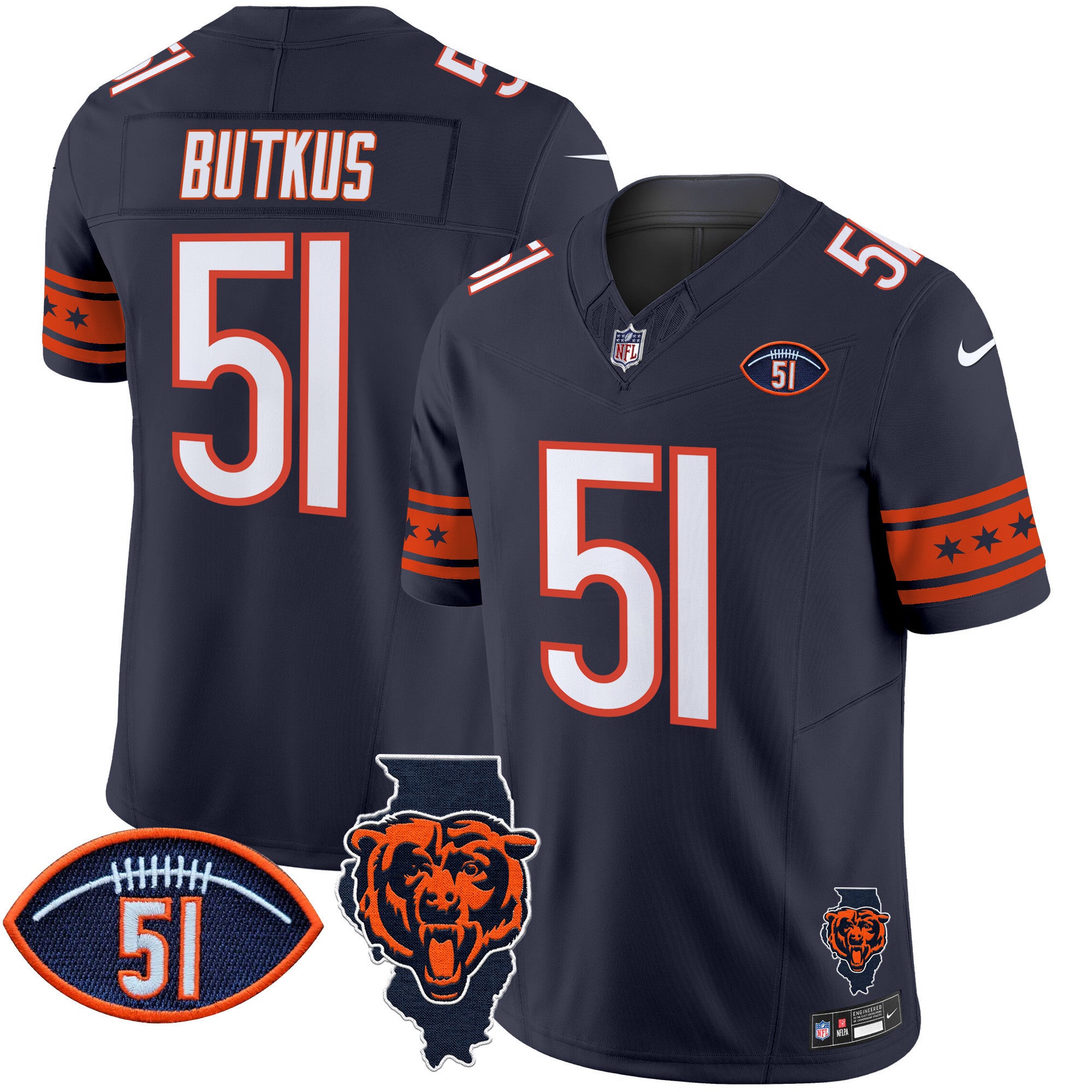Men's Bears Illinois & Dick Butkus Patch Vapor Limited Jersey - All Stitched