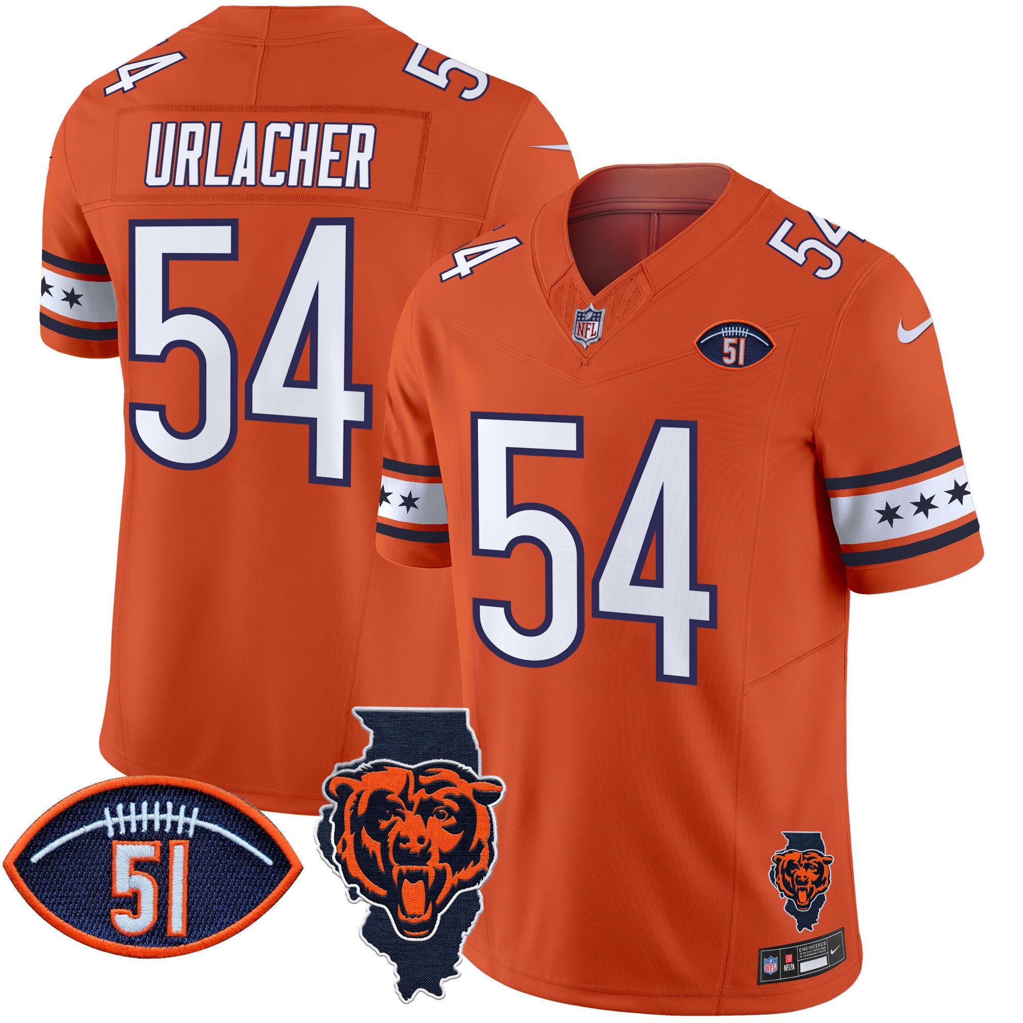 Men's Bears Illinois & Dick Butkus Patch Vapor Limited Jersey - All Stitched
