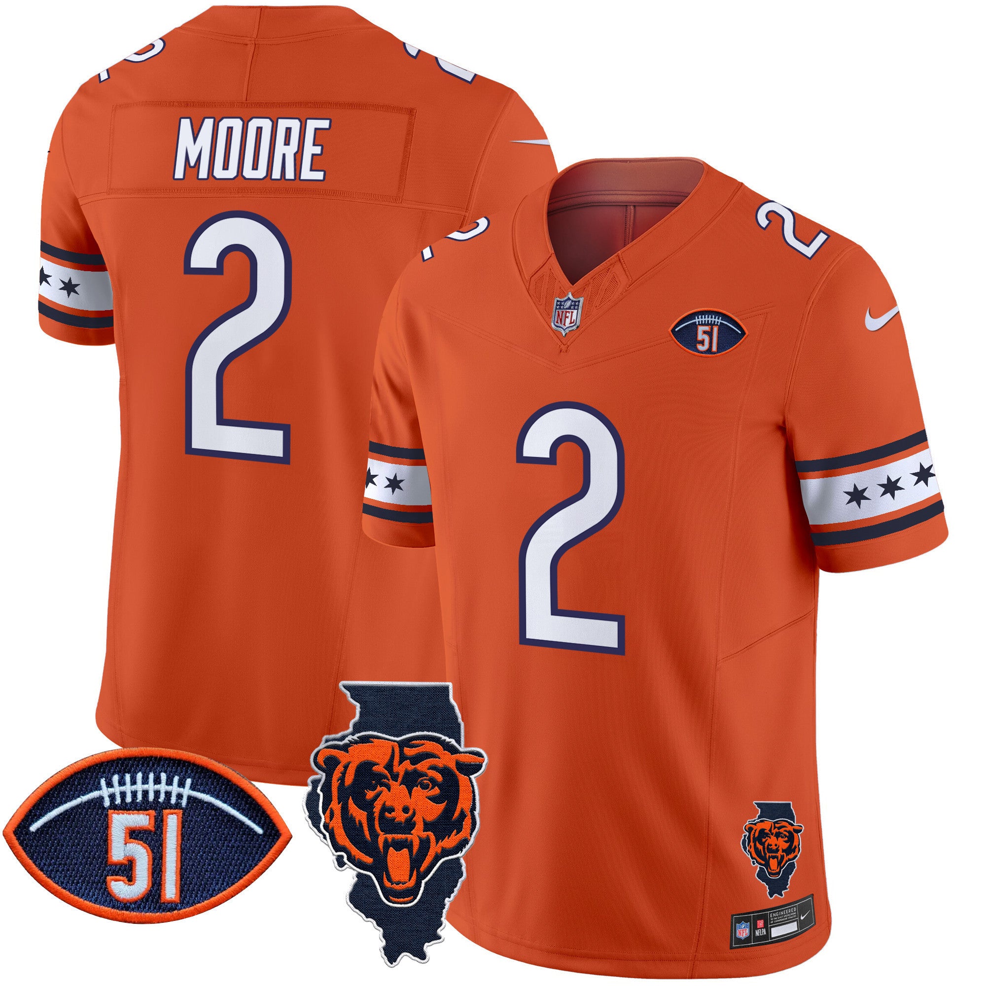 Men's Bears Illinois & Dick Butkus Patch Vapor Limited Jersey - All Stitched