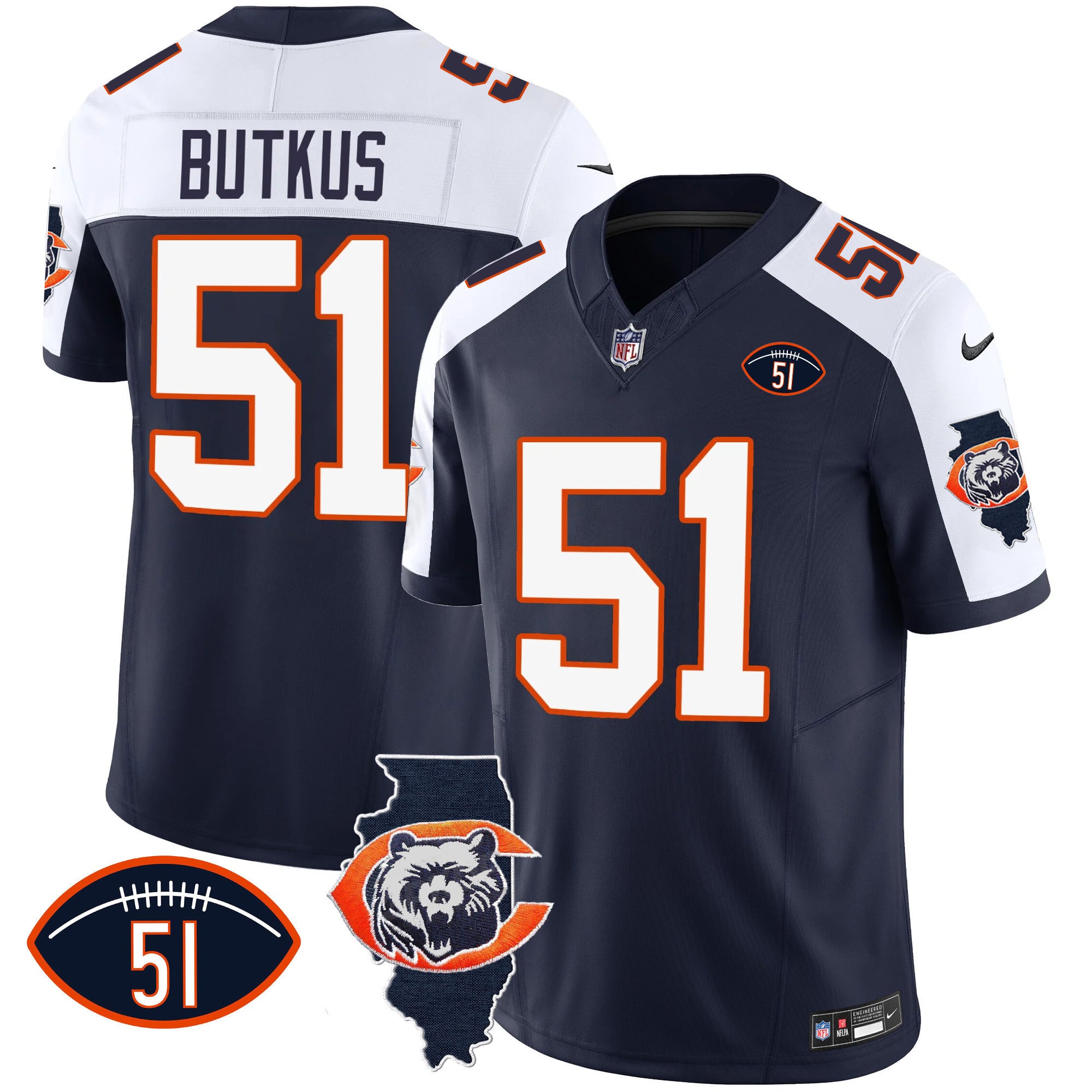 Men's Bears Throwback Illinois Patch Vapor Jersey - All Stitched