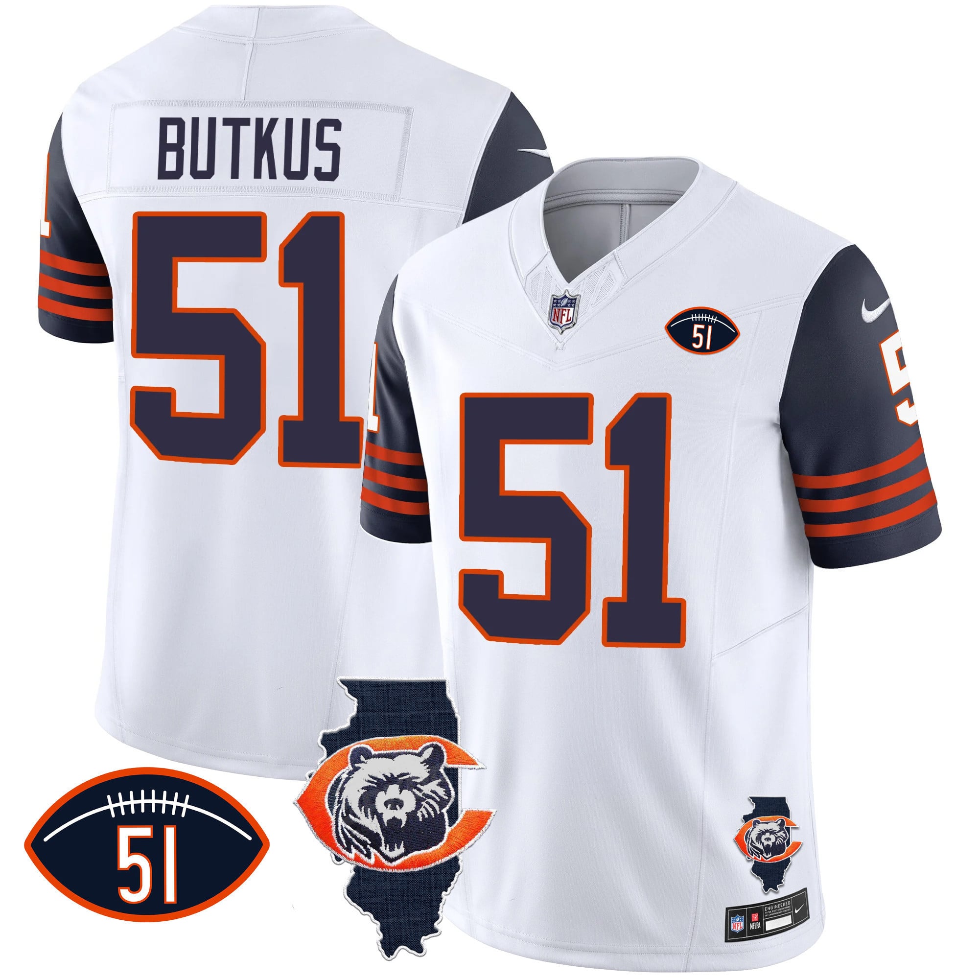 Men's Bears Throwback Illinois Patch Vapor Jersey - All Stitched