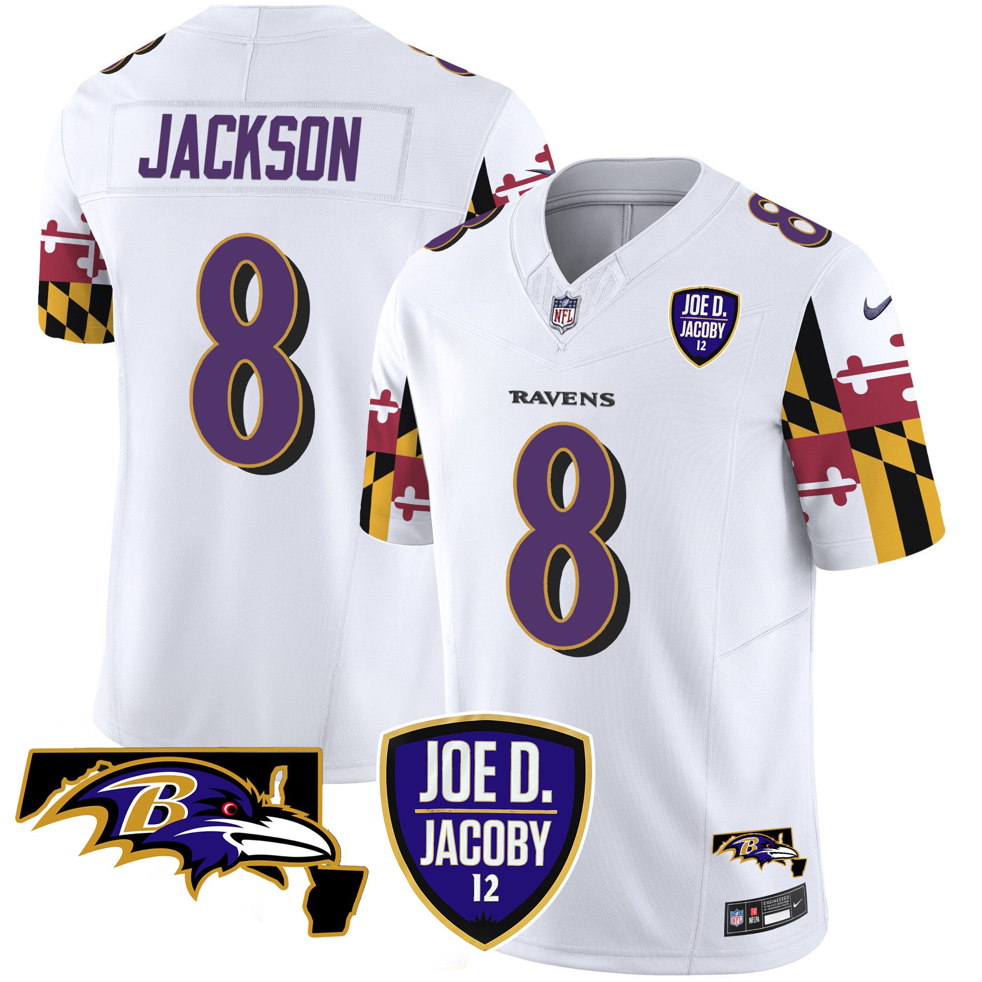 Men's Ravens Joe D & Jacoby Patch Vapor Limited Jersey V2 - All Stitched