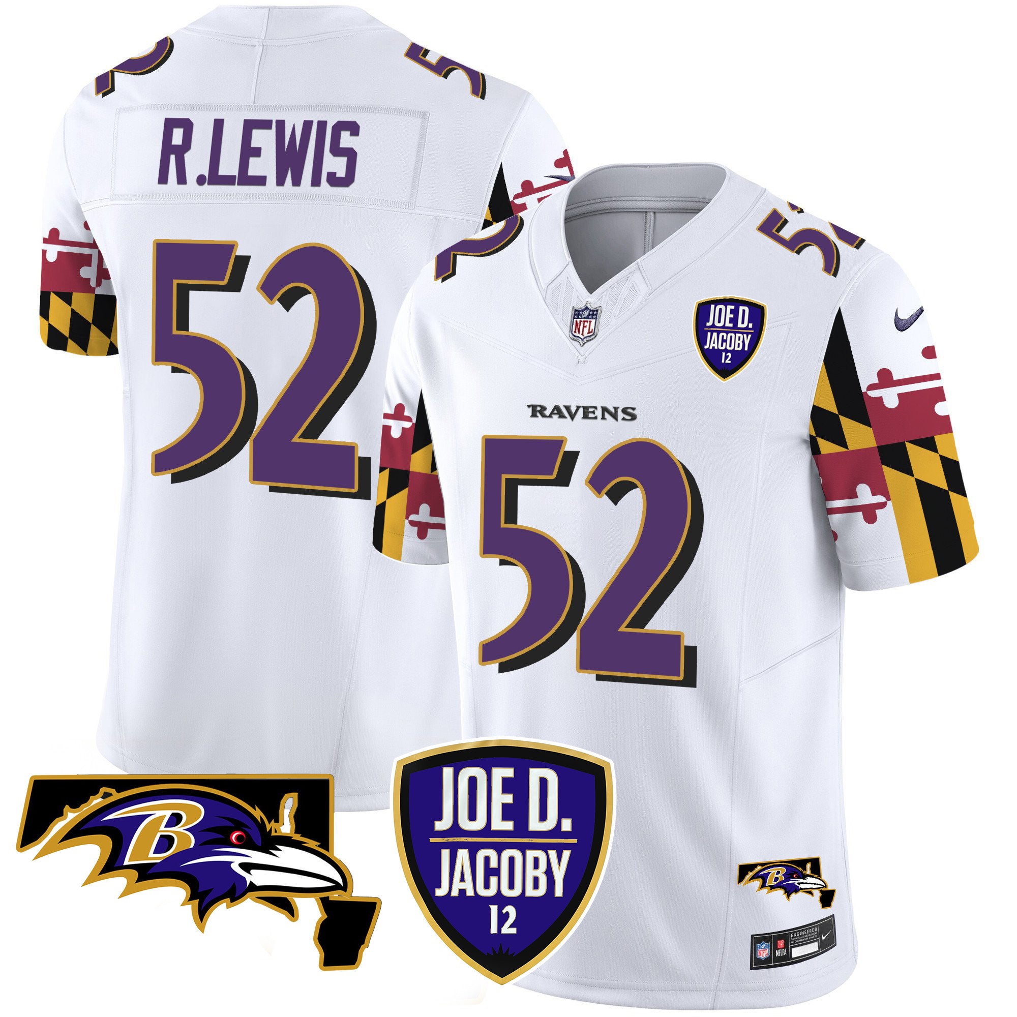 Men's Ravens Joe D & Jacoby Patch Vapor Limited Jersey V2 - All Stitched
