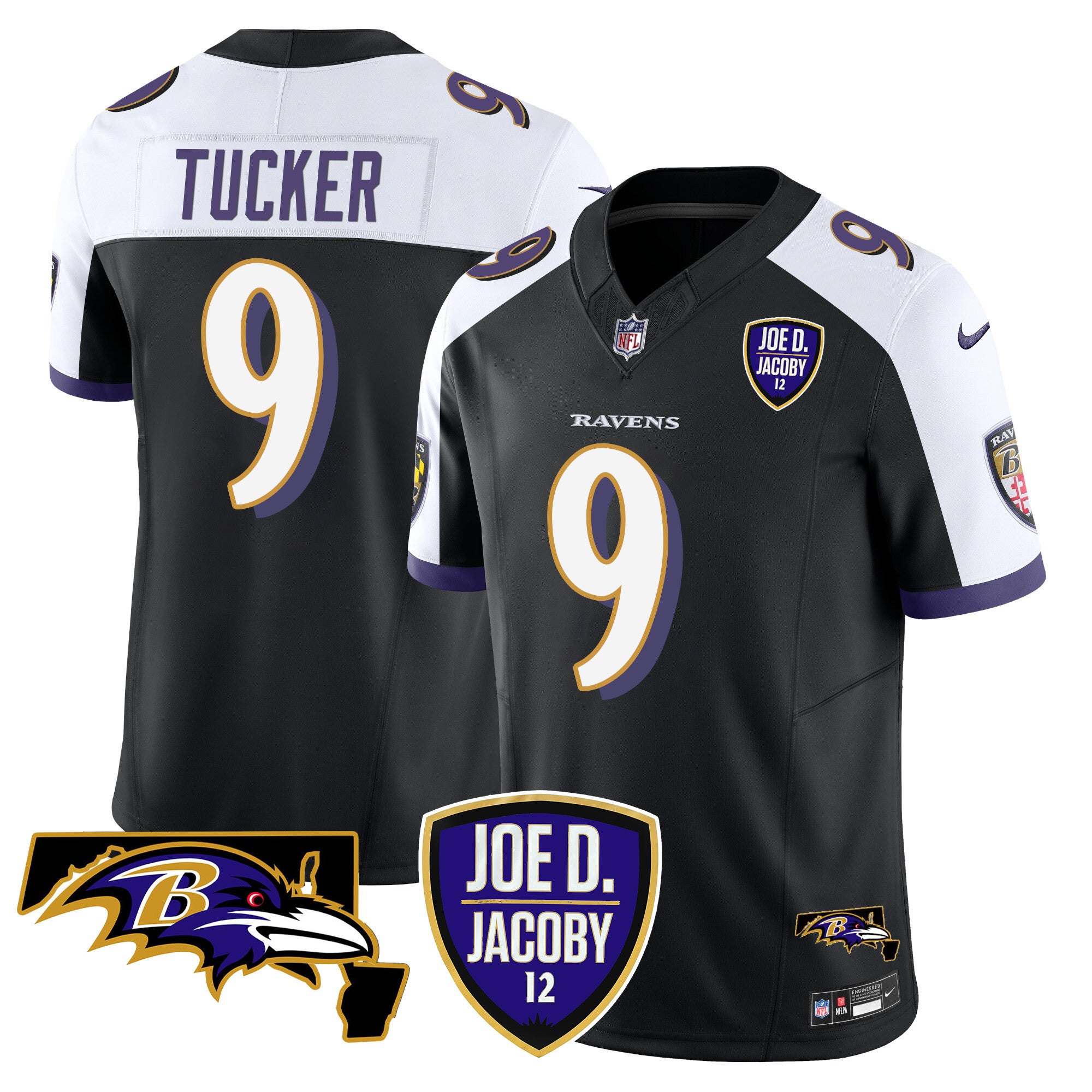 Men's Ravens Joe D & Jacoby Patch Vapor Limited Jersey - All Stitched