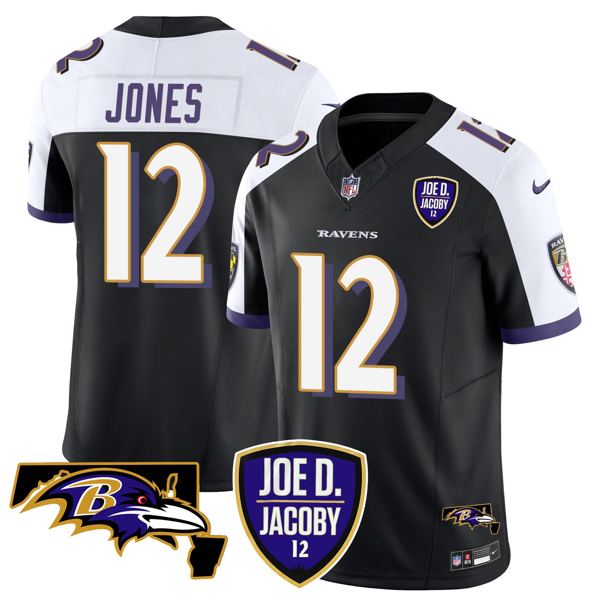 Men's Ravens Joe D & Jacoby Patch Vapor Limited Jersey - All Stitched