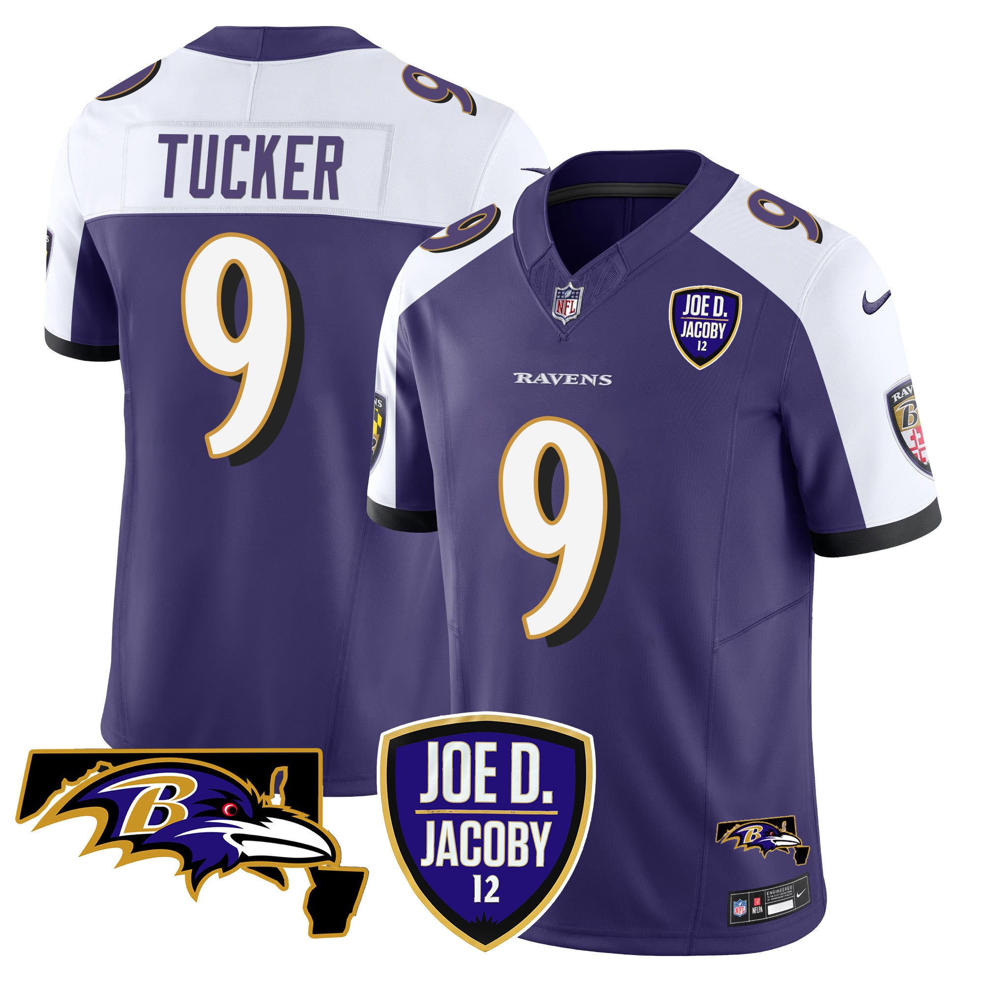 Men's Ravens Joe D & Jacoby Patch Vapor Limited Jersey - All Stitched
