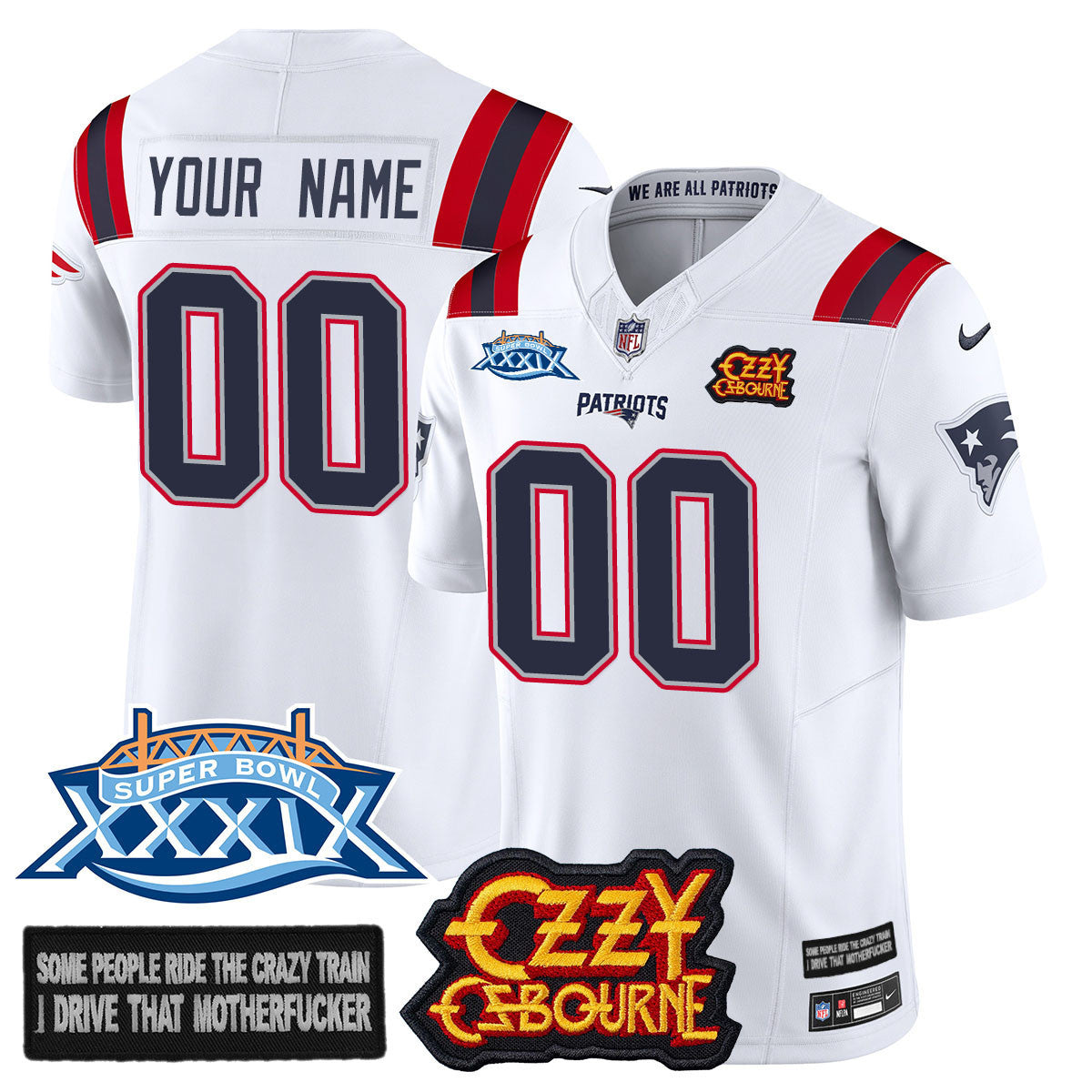 Custom New England Patriots Ozzy Osbourne Jersey - Memories Super Bowl XXXIX - All Stitched