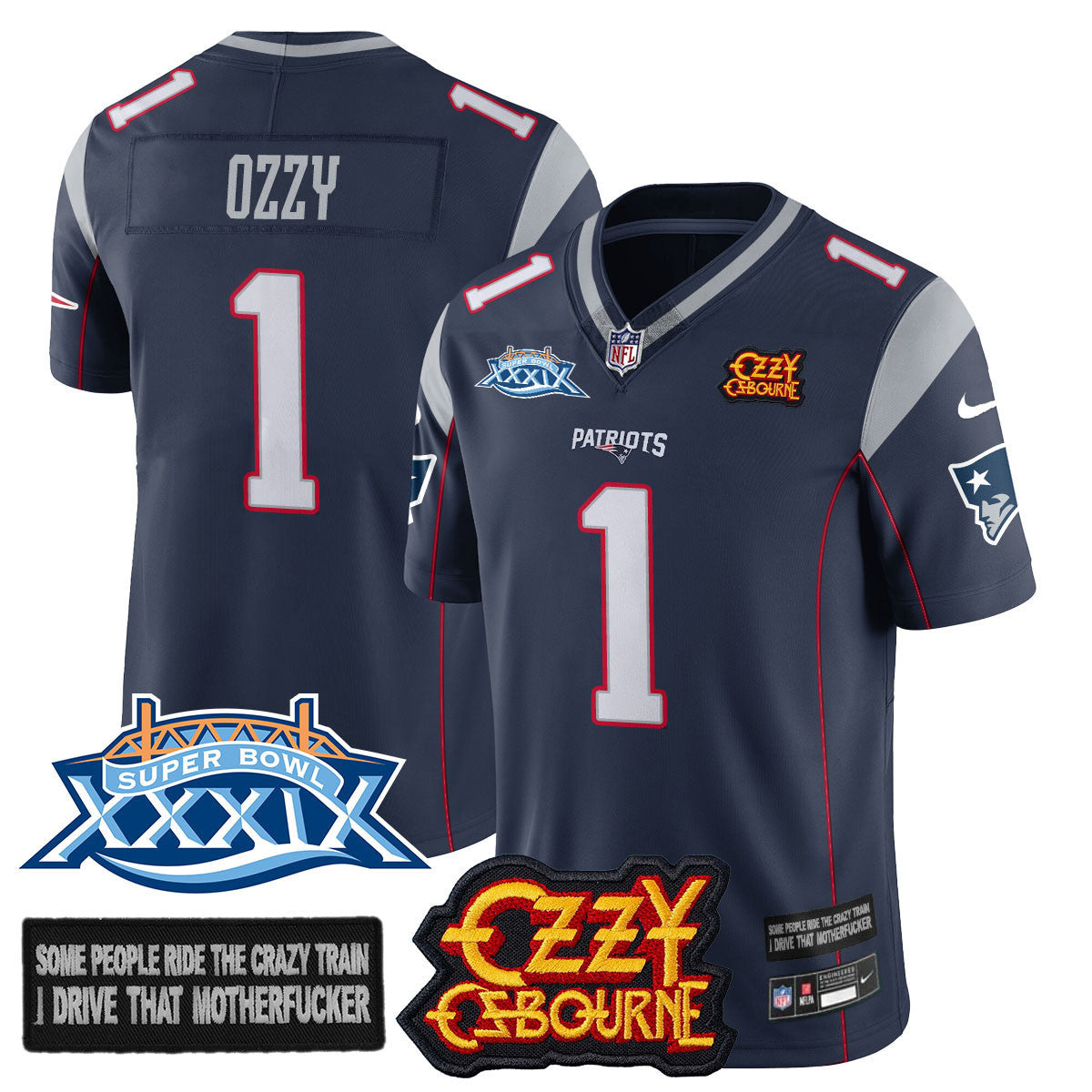 Men's New England Patriots Ozzy Osbourne Jersey - Memories Super Bowl XXXIX - All Stitched