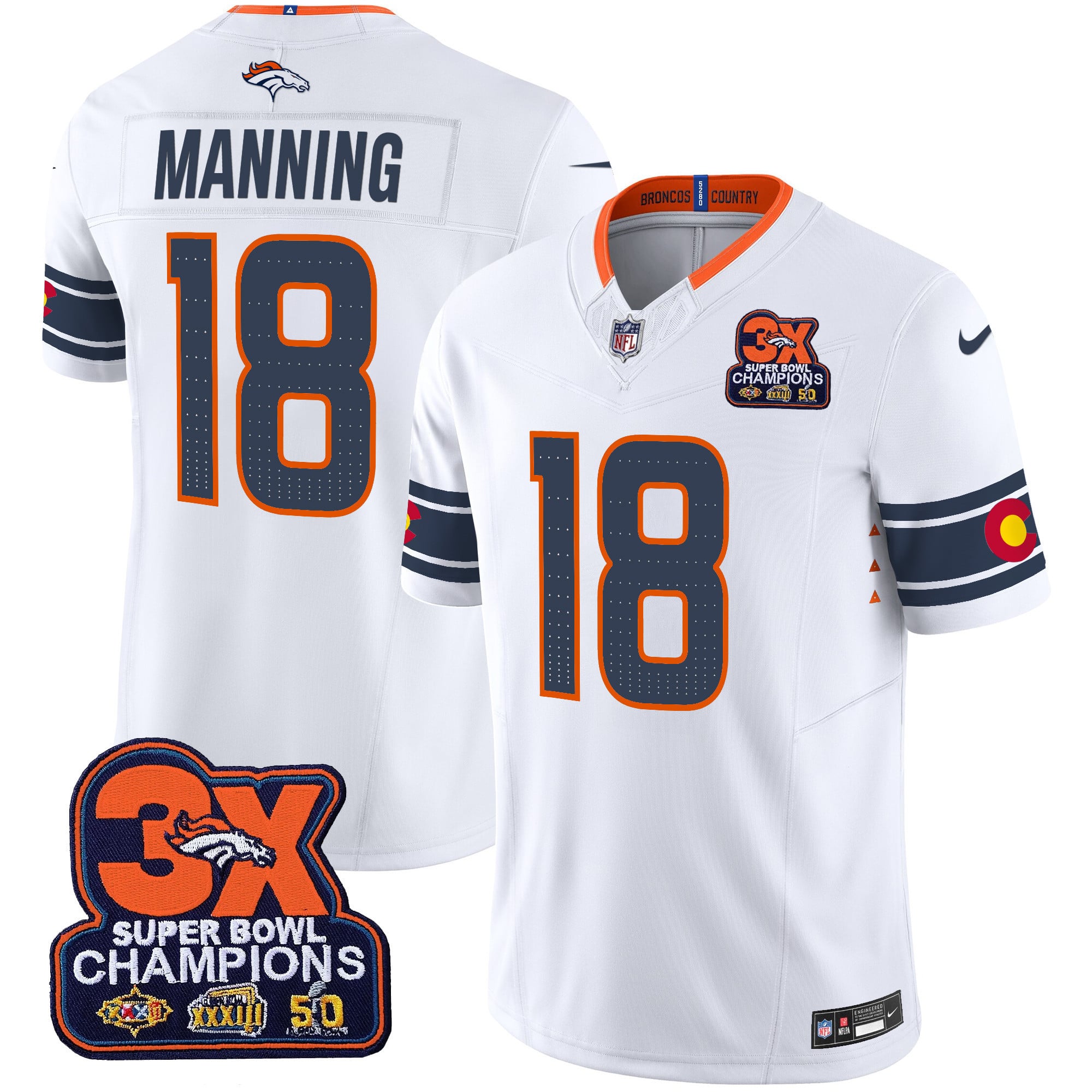 Men's Denver Broncos 3x Patch Colorado Flag Vapor Limited Jersey - All Stitched