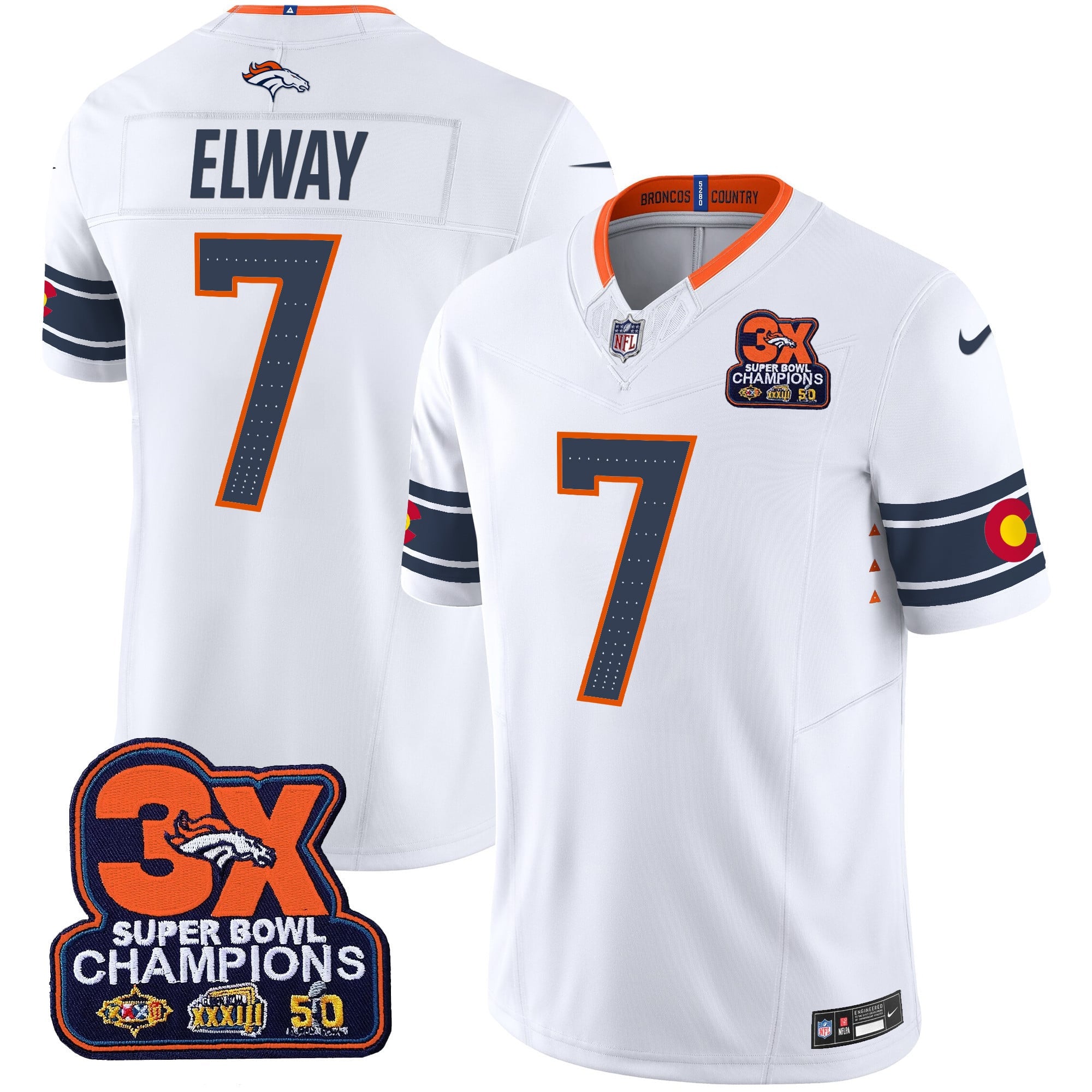 Men's Denver Broncos 3x Patch Colorado Flag Vapor Limited Jersey - All Stitched