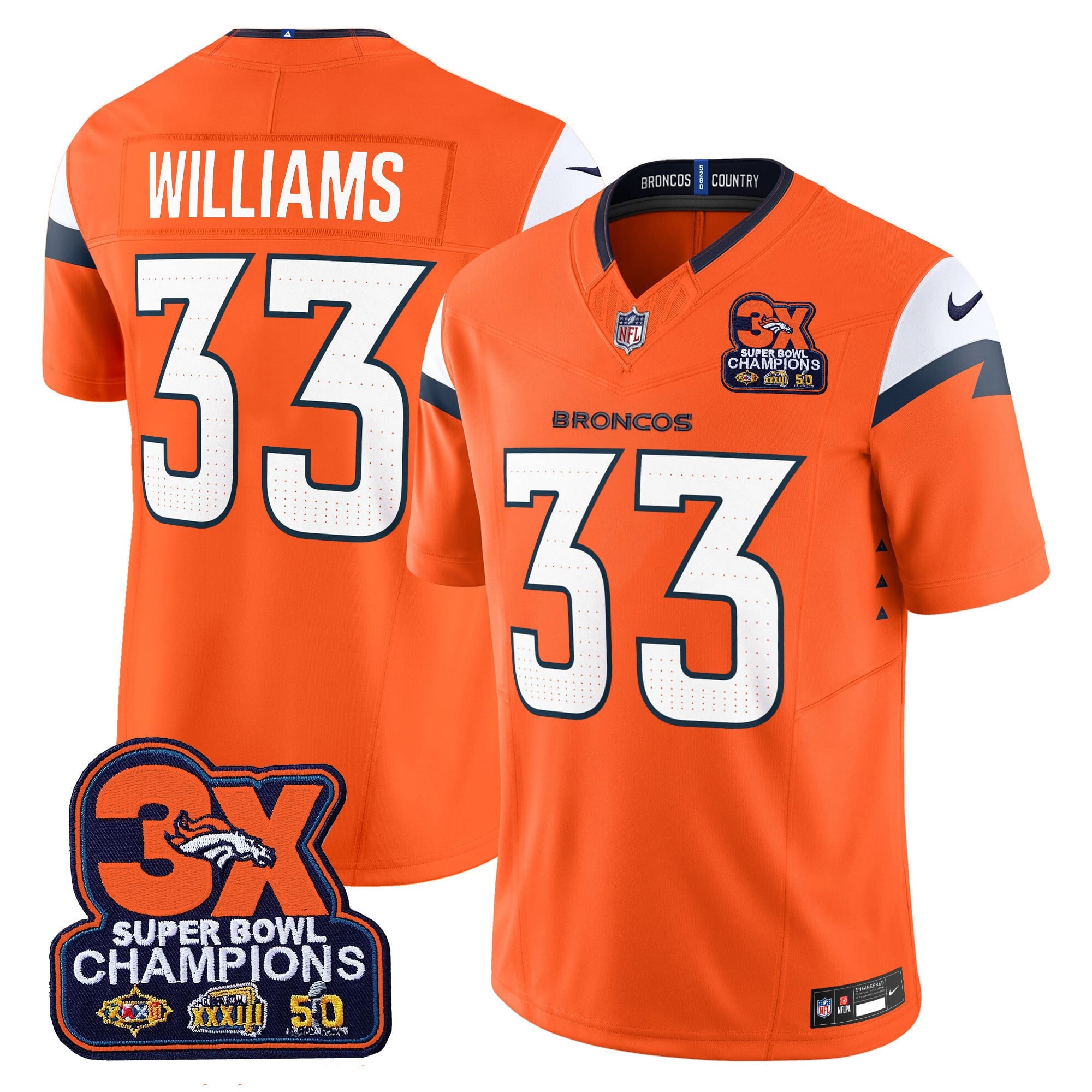 Men's Denver Broncos 3-Time Champions Patch Vapor Limited Jersey - All Stitched