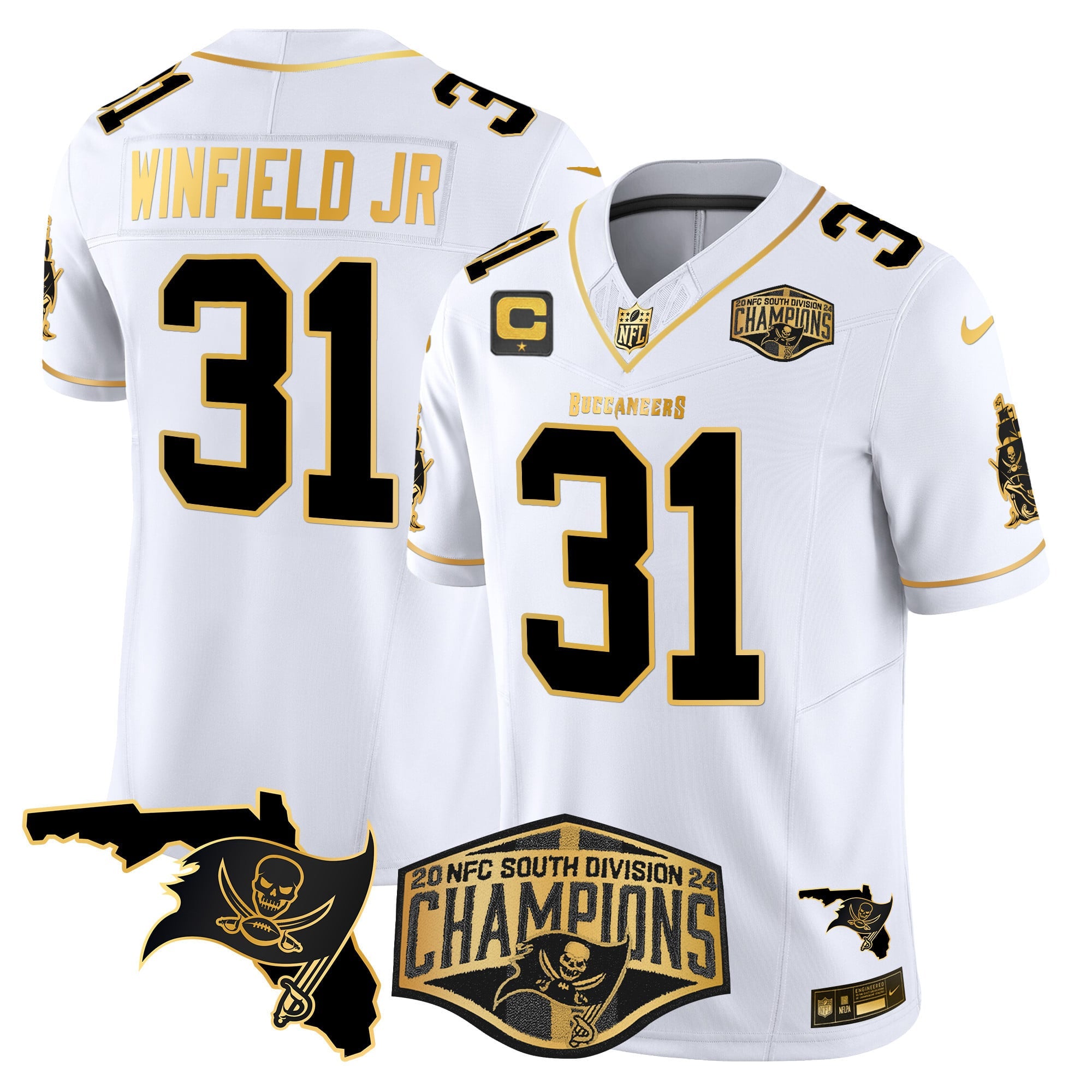 Men's Buccaneers 2024 NFC South Division Champions Patch Gold Vapor Limited Jersey - All Stitched