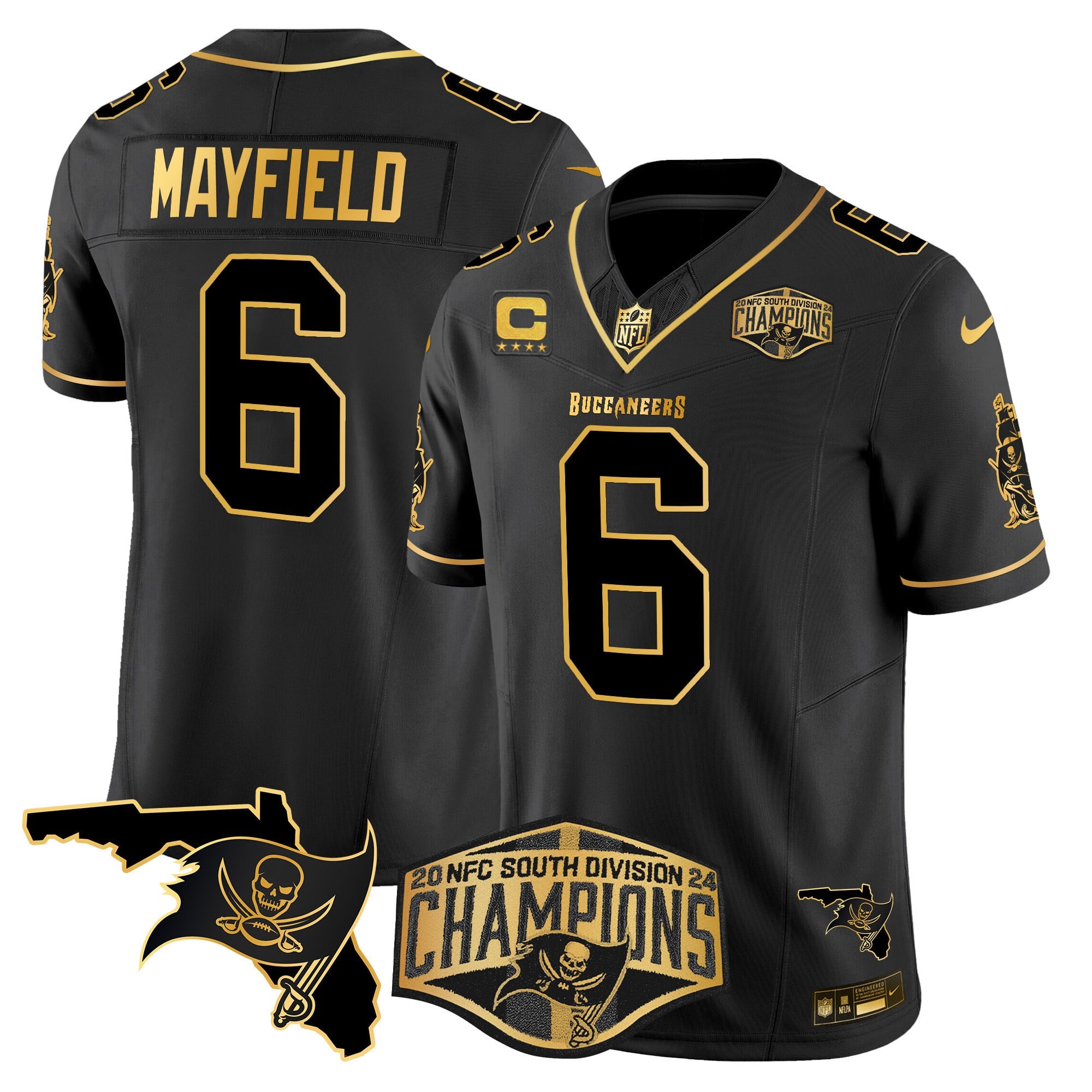 Men's Buccaneers 2024 NFC South Division Champions Patch Gold Vapor Limited Jersey - All Stitched