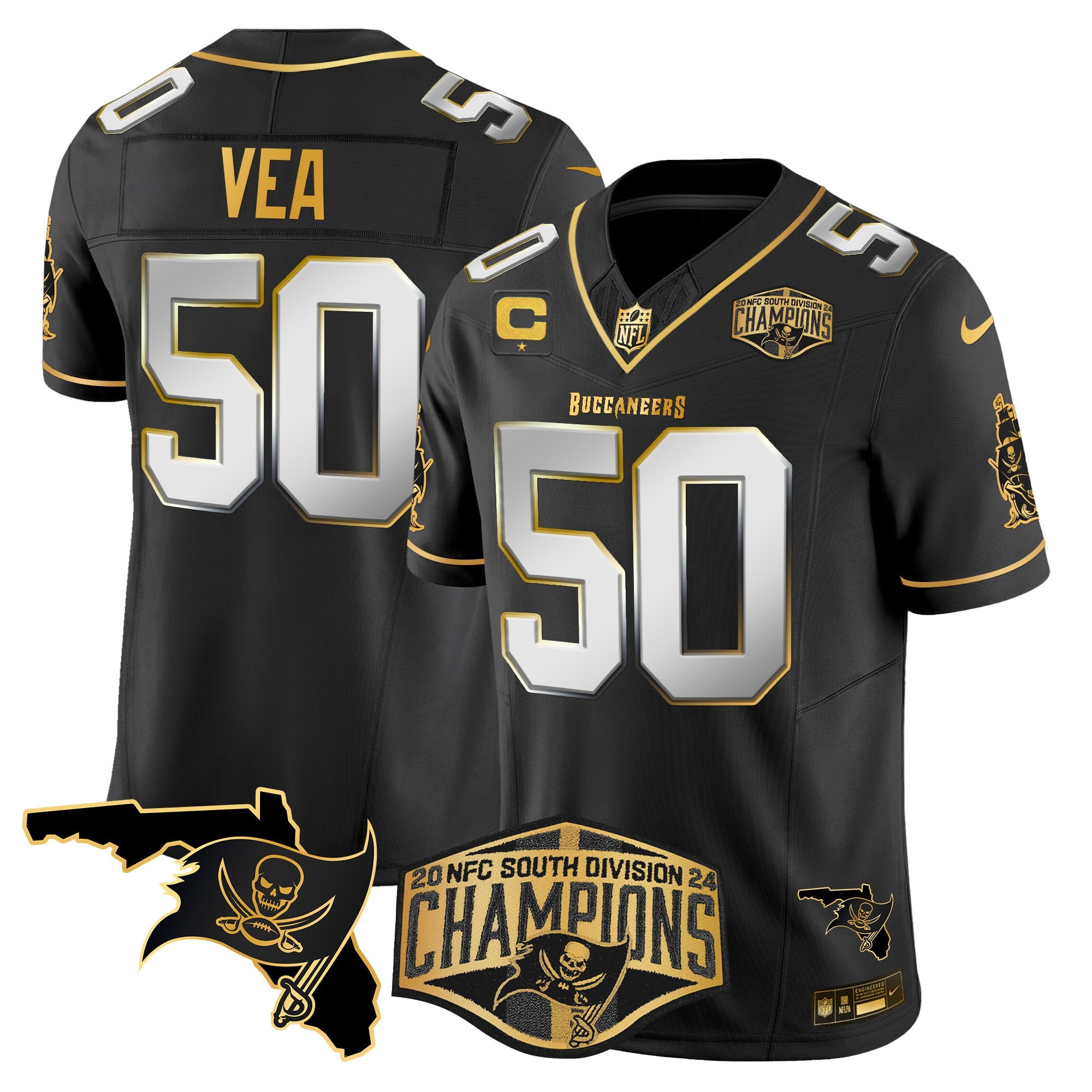 Men's Buccaneers 2024 NFC South Division Champions Patch Gold Vapor Limited Jersey - All Stitched