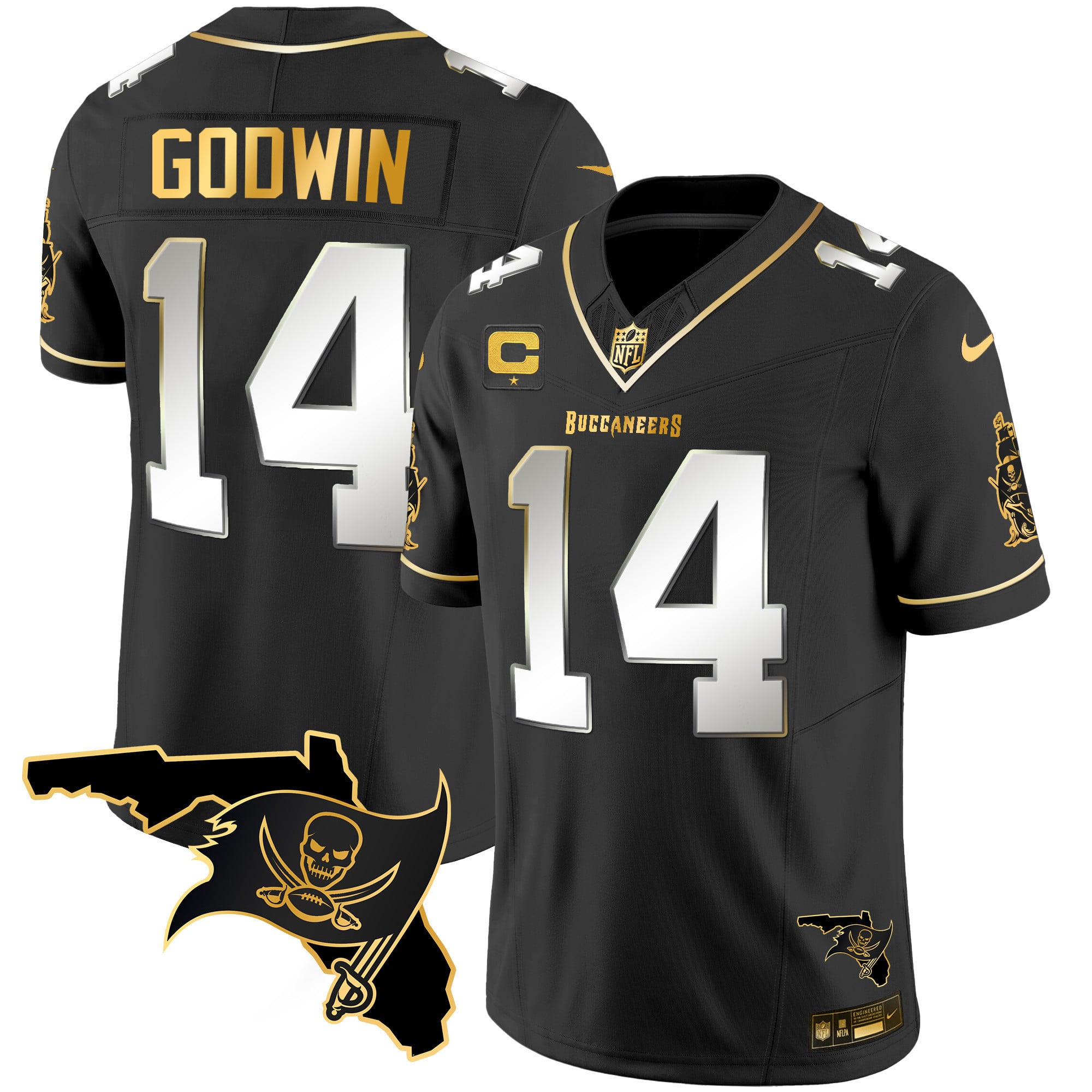 Men's Buccaneers Florida Patch Vapor Gold Jersey - All Stitched