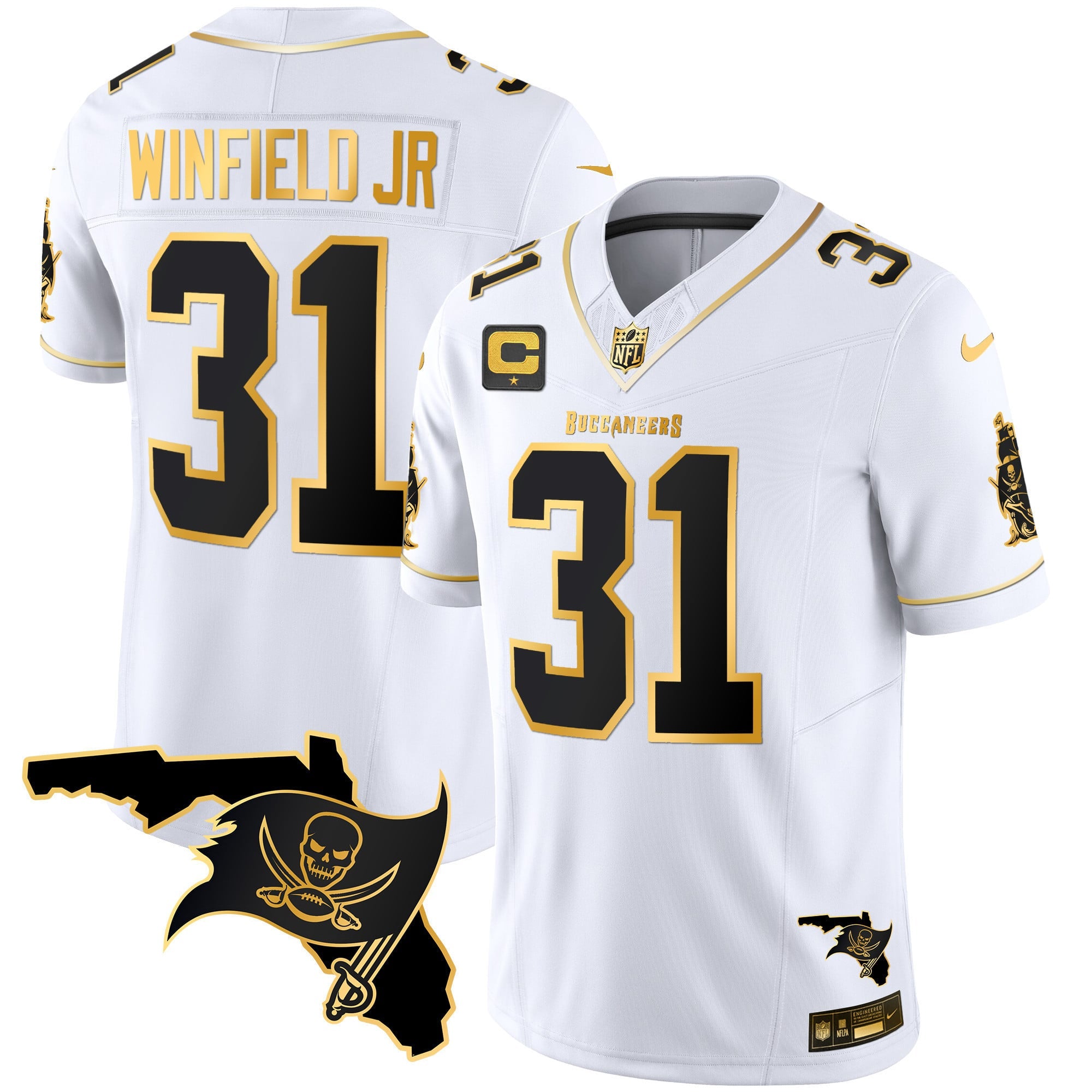 Men's Buccaneers Florida Patch Vapor Gold Jersey - All Stitched