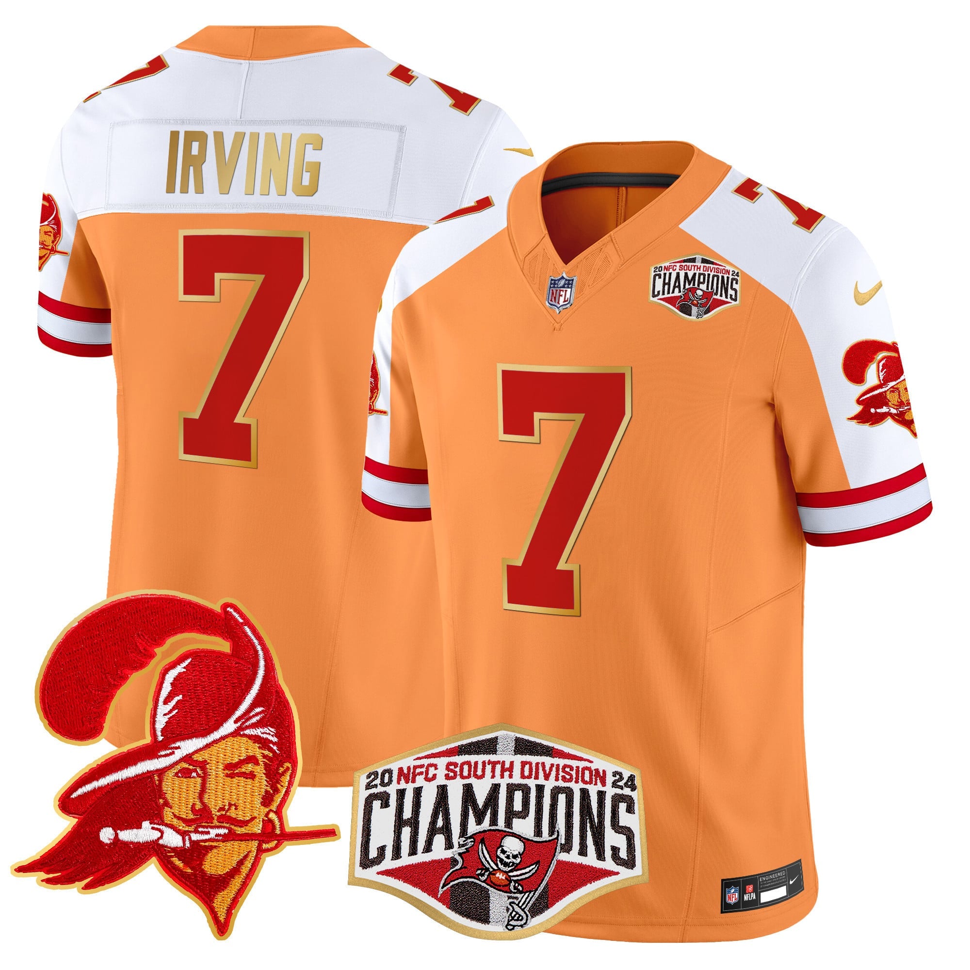 Men's Buccaneers Creamsicle 2024 NFC South Division Champions Patch Gold Trim Vapor Limited Jersey - All Stitched