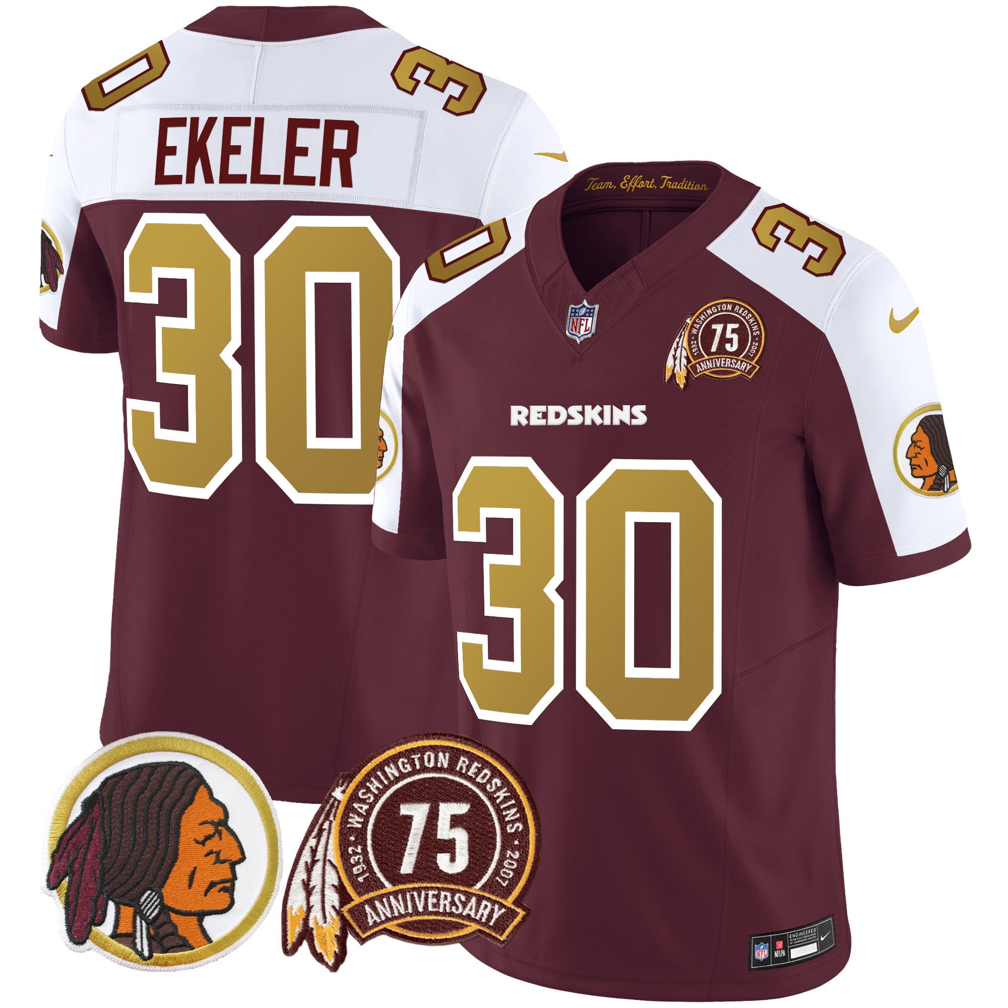 Men's Washington Redskins 75th Patch Throwback Vapor Limited Jersey V2 - All Stitched