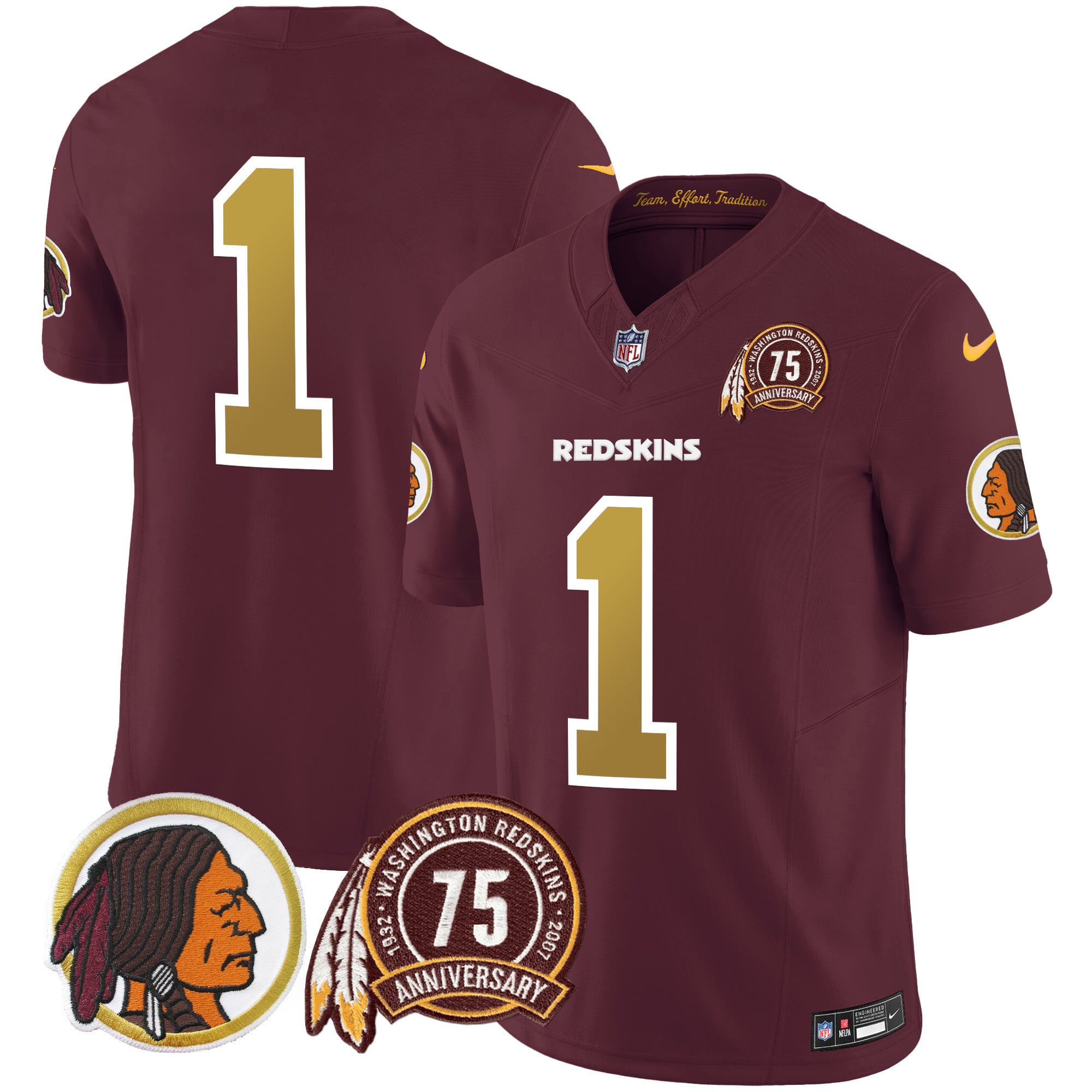 Men's Washington Redskins 75th Patch Throwback Vapor Limited Jersey V2 - All Stitched