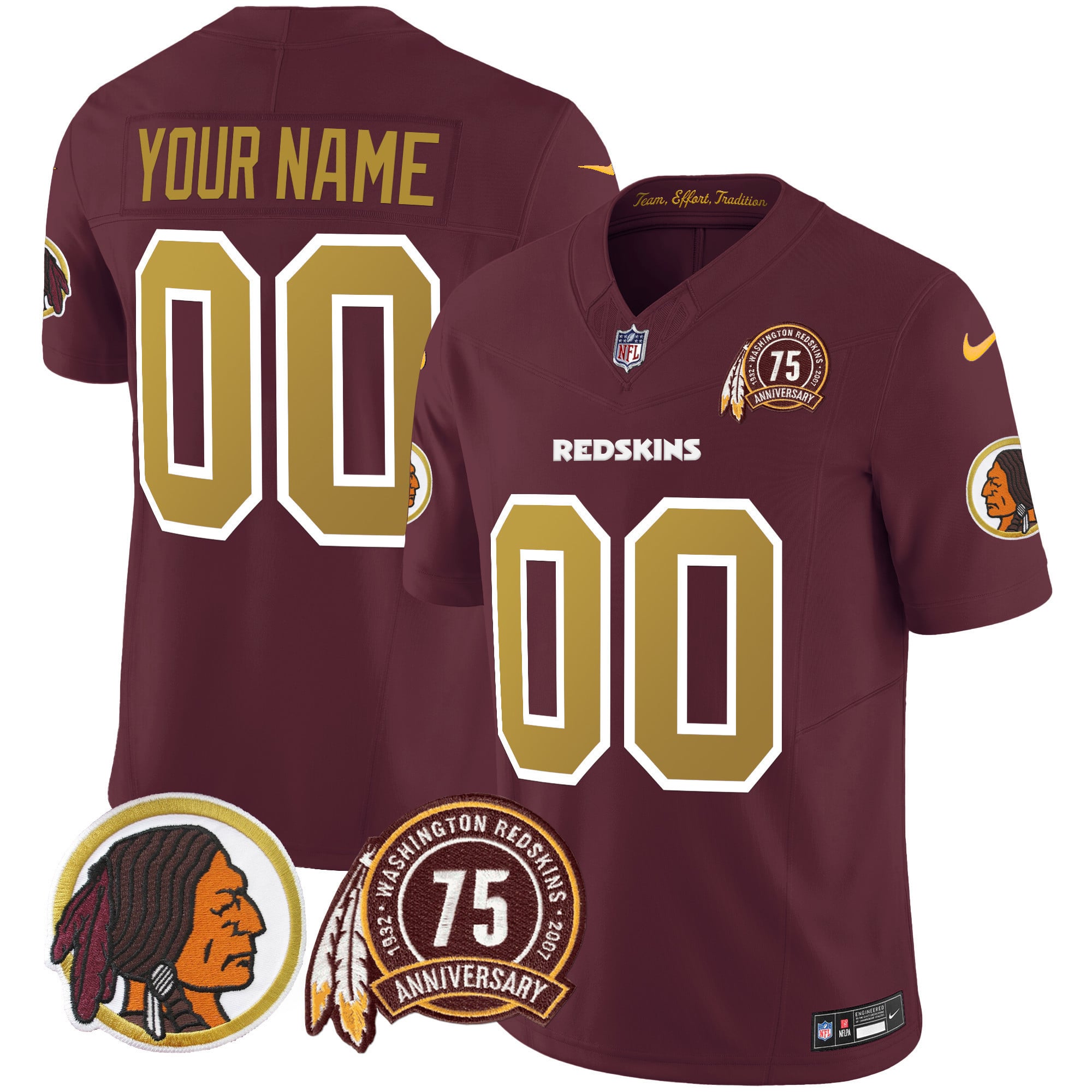 Custom Gender/Name Washington Redskins 75th Patch Throwback Vapor Limited Jersey V2 - All Stitched